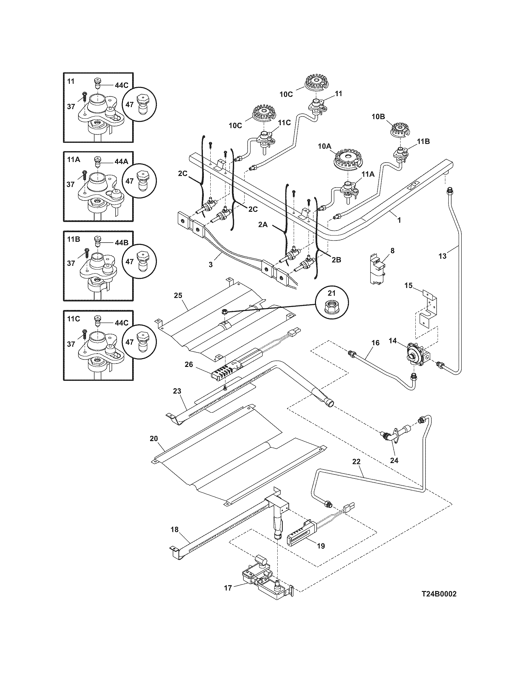 Frigidaire FGFL79DCC burner diagram
