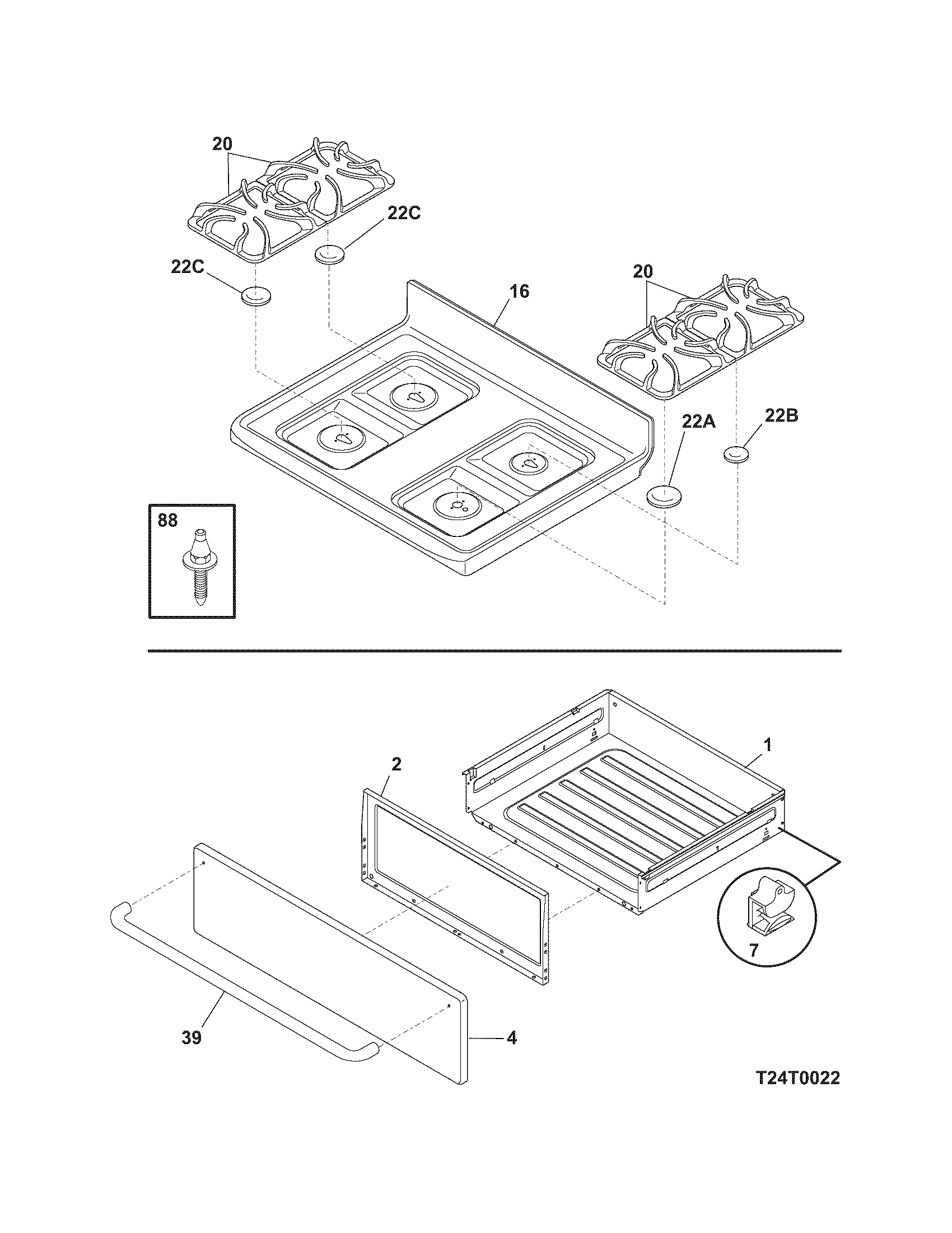 Frigidaire FGFL79DCC top/drawer diagram
