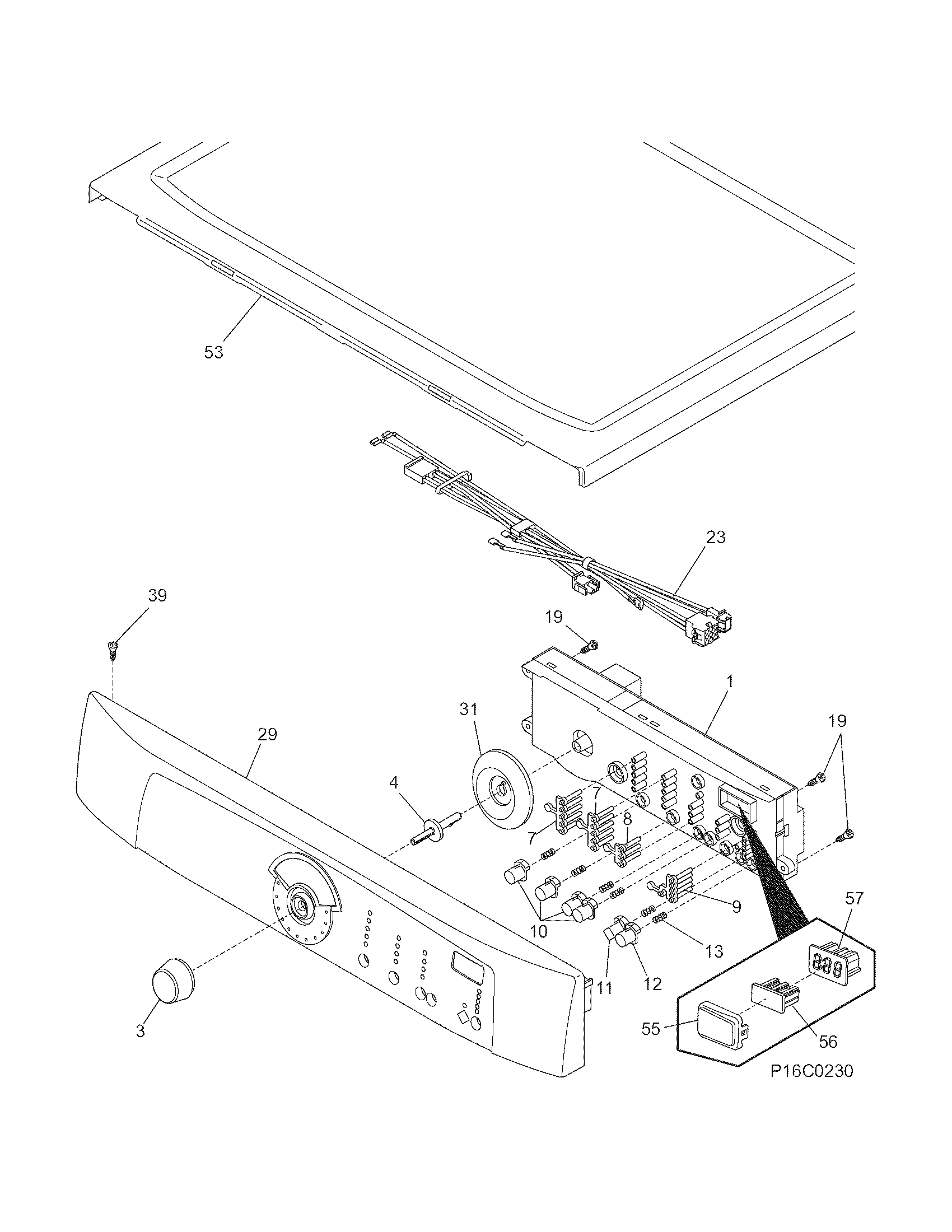 Frigidaire GLEQ2152ES0 controls/top panel diagram