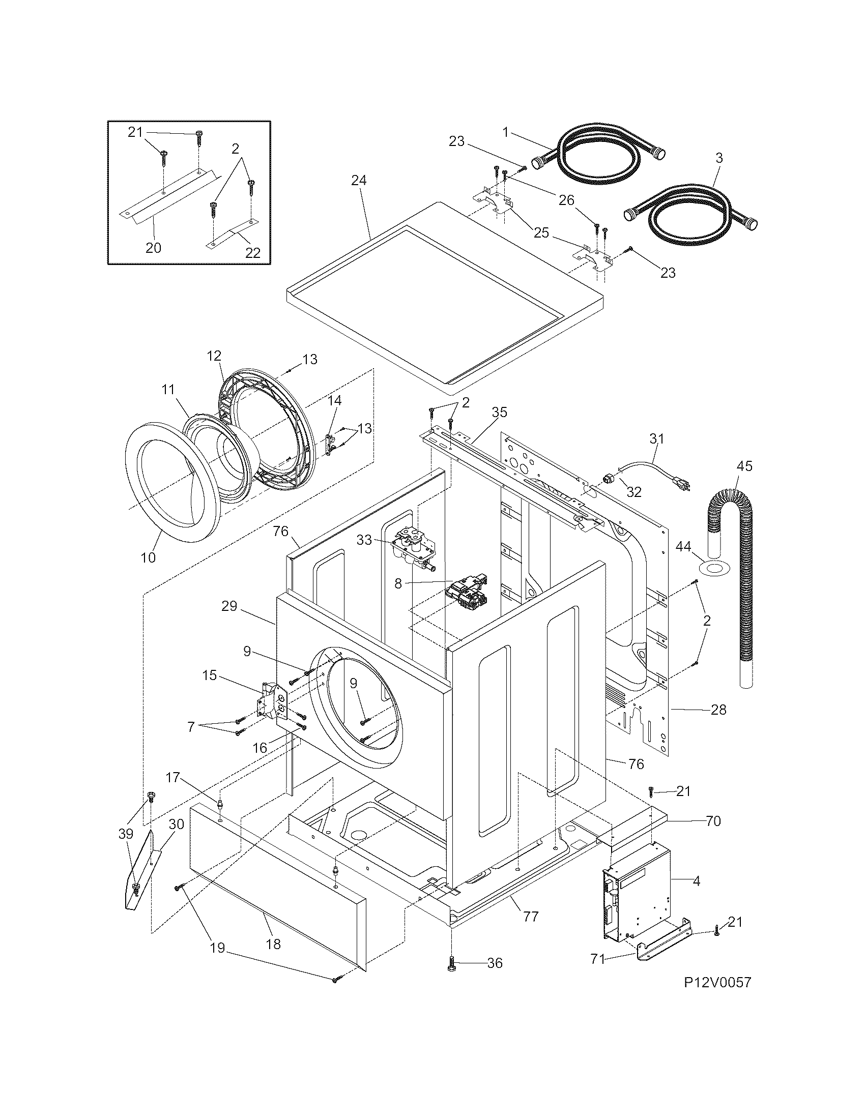 White-Westinghouse WTR430ES0 cabinet/top diagram