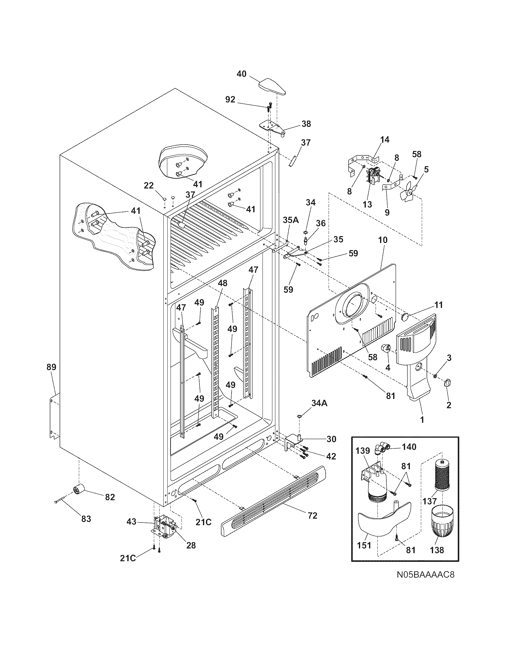 Frigidaire FRT8WR6EB0 cabinet diagram