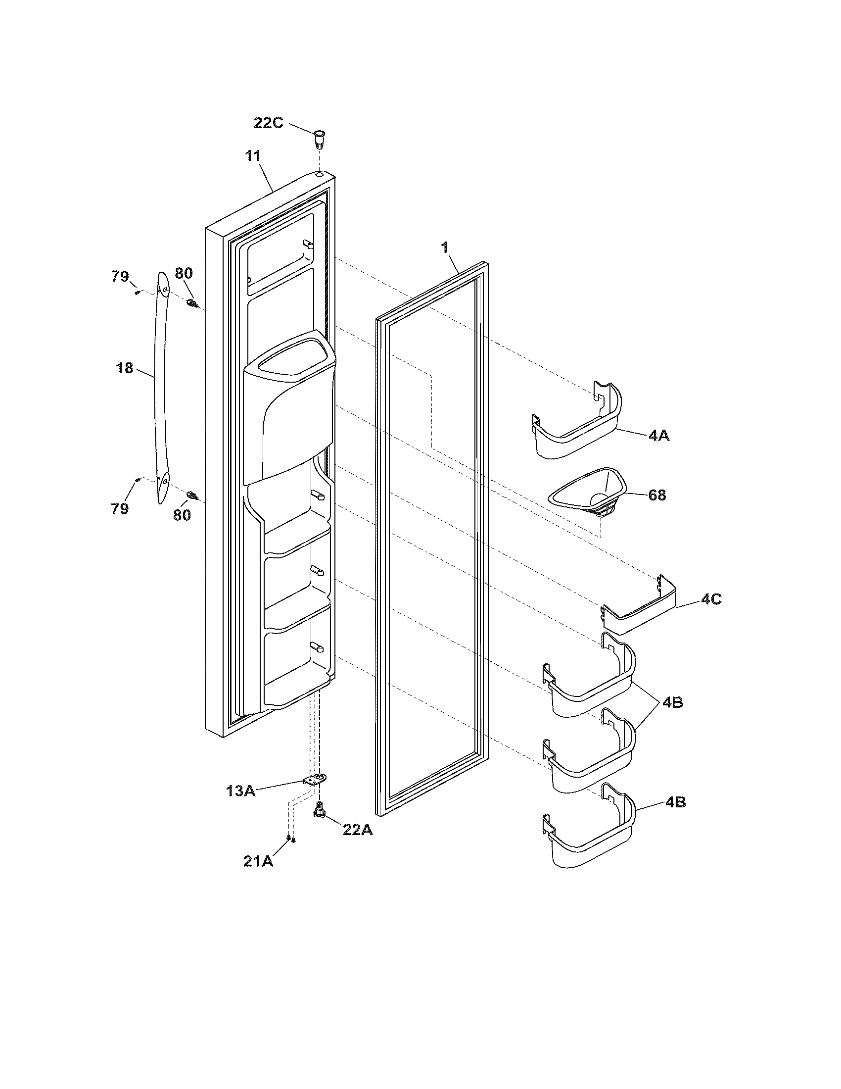 Frigidaire PLHS239ZDBA freezer door diagram