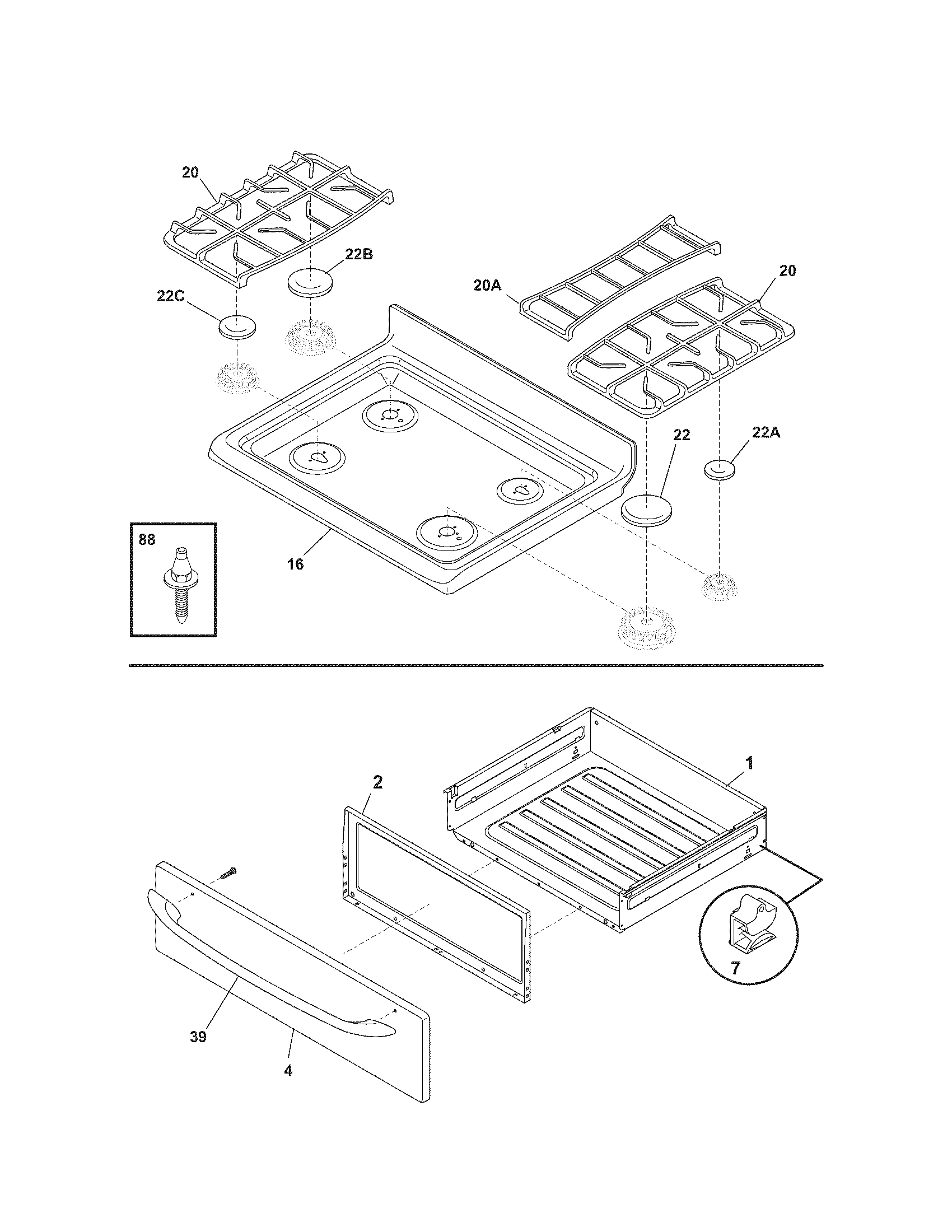 Kenmore 79078783402 top/drawer diagram