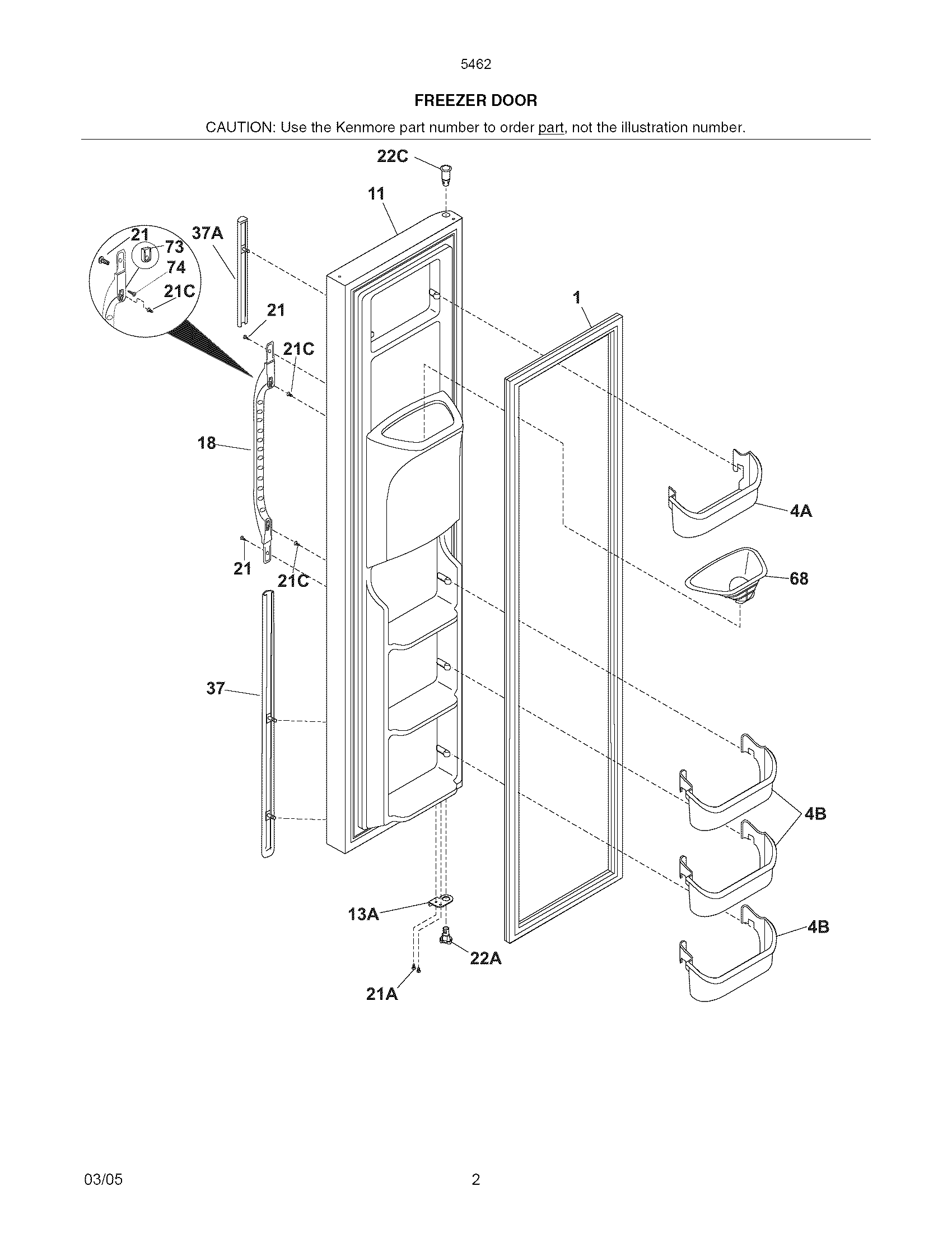 Kenmore 25354622407 freezer door diagram