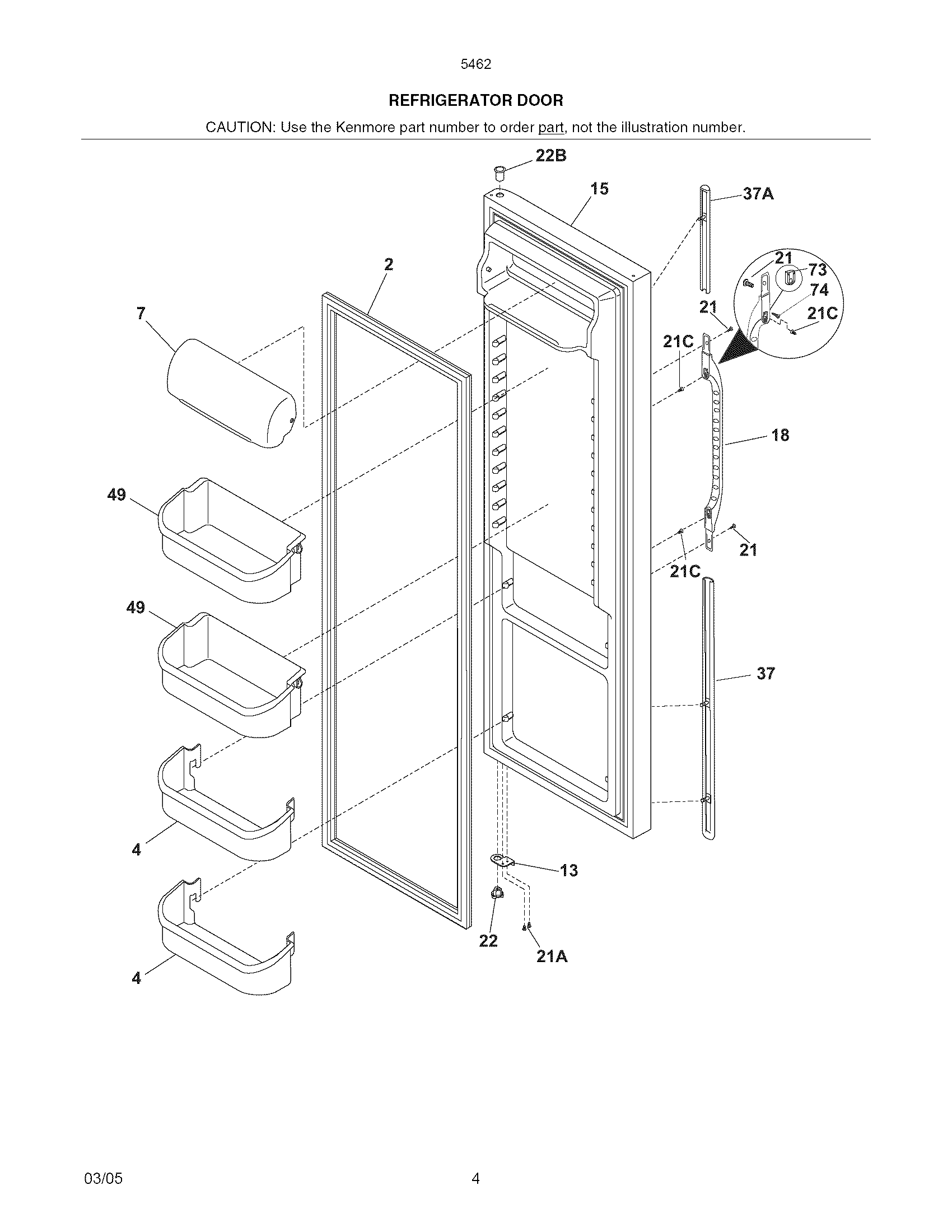 Kenmore 25354622407 refrigerator door diagram