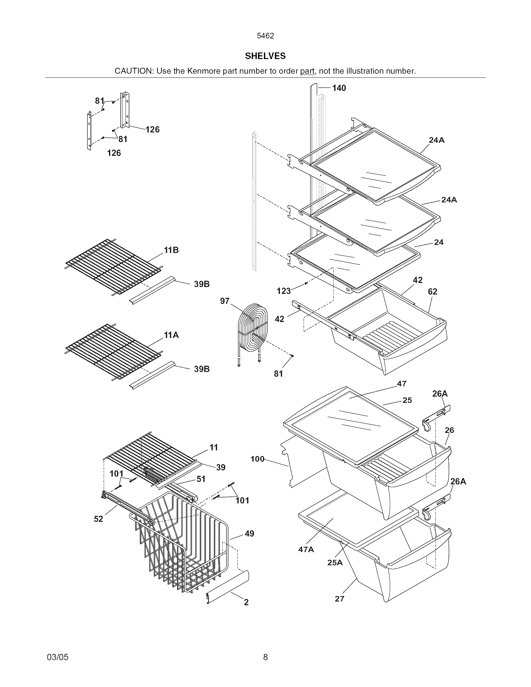 Kenmore 25354622407 shelves diagram