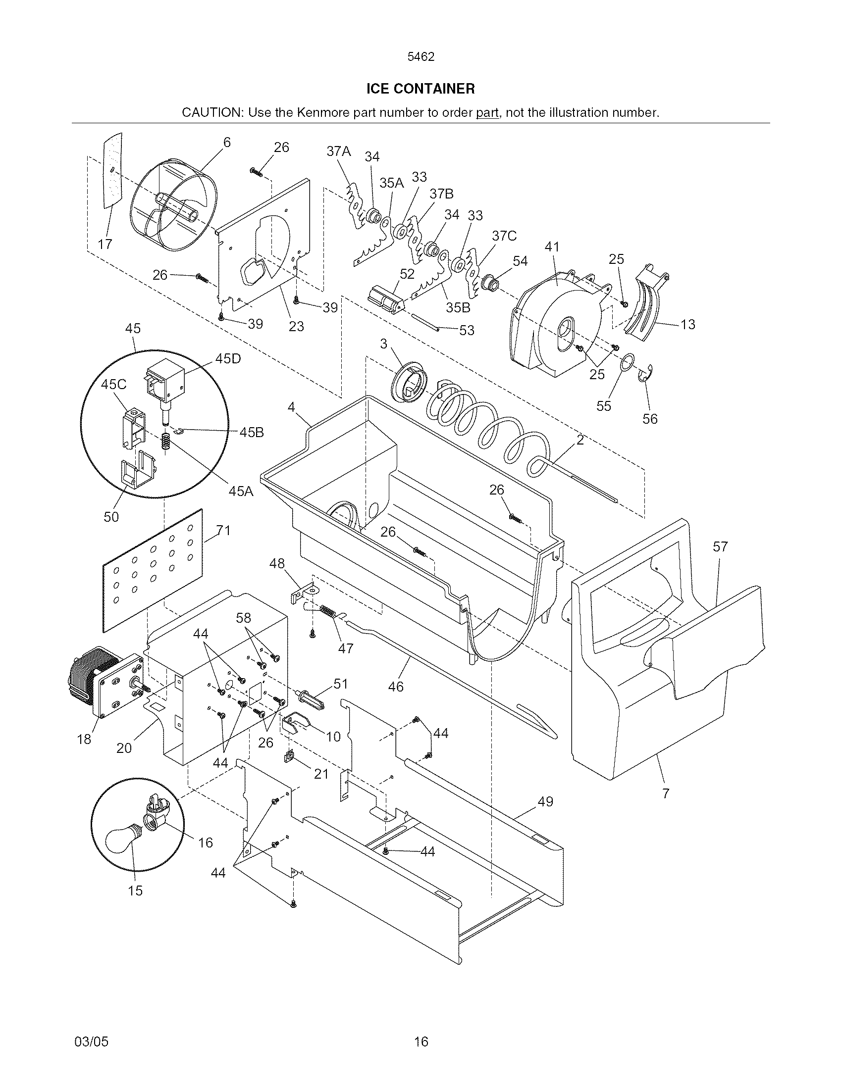 Kenmore 25354622407 ice container diagram