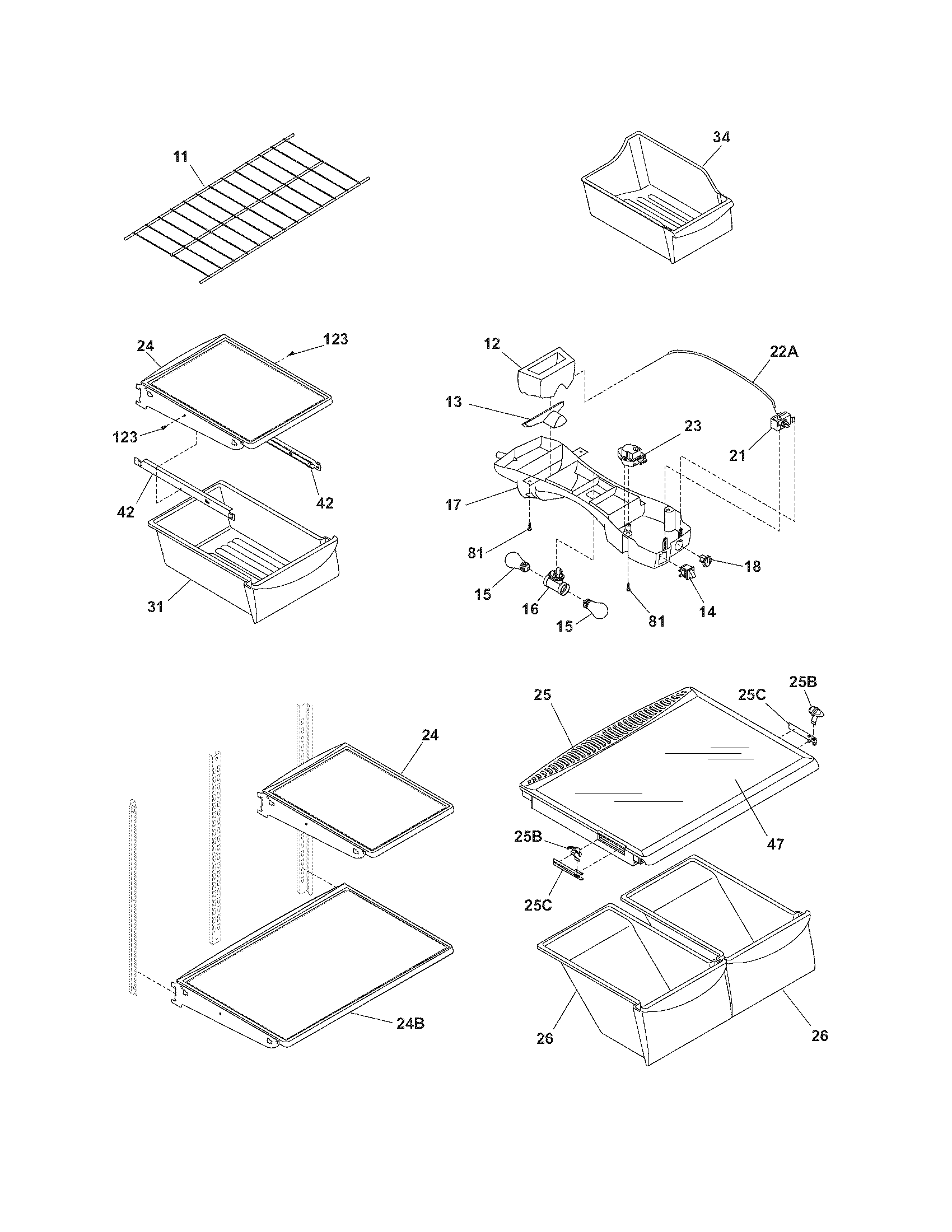 Frigidaire FRT18FR7EW0 shelves diagram
