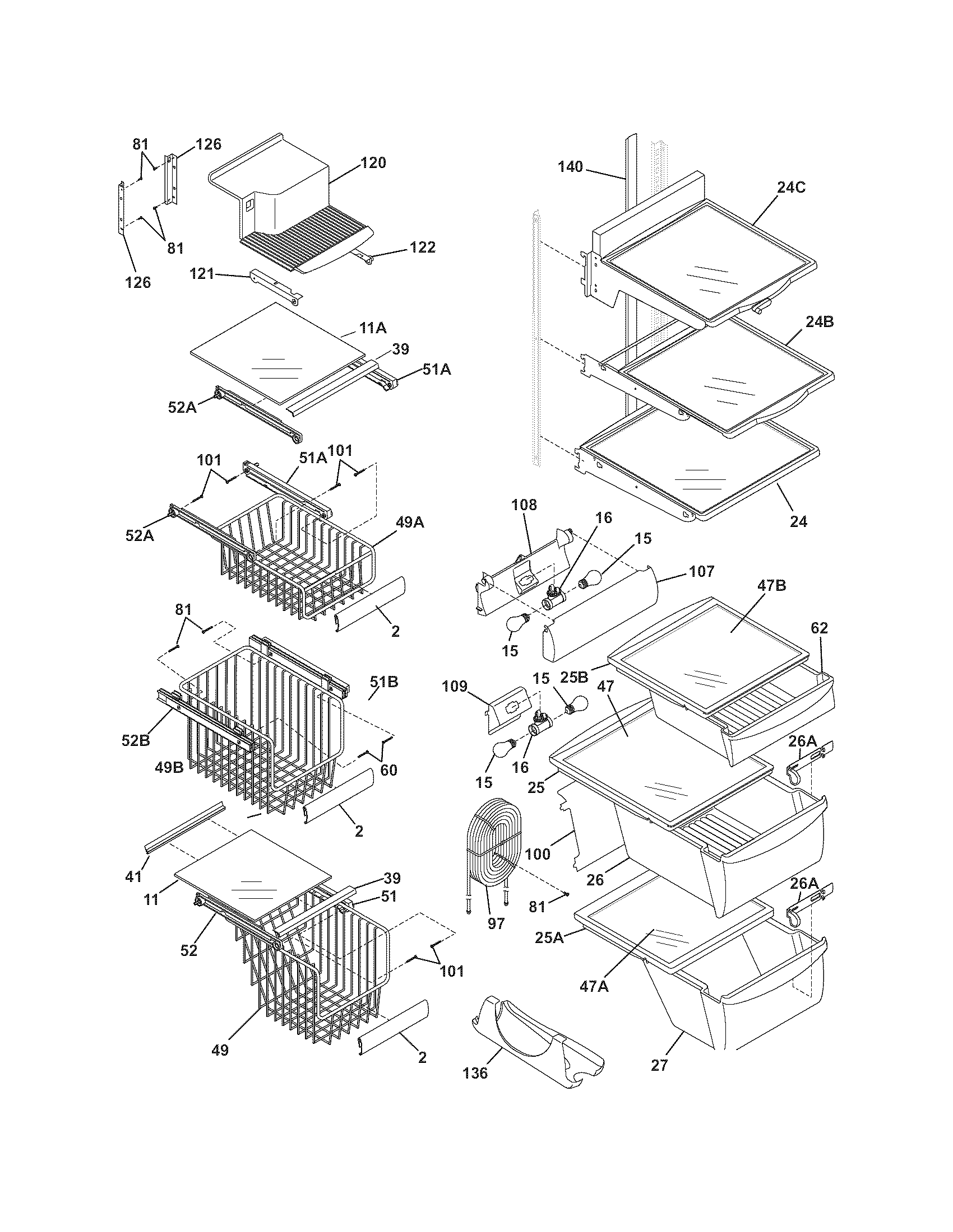 Frigidaire FLSC238DS5 shelves diagram