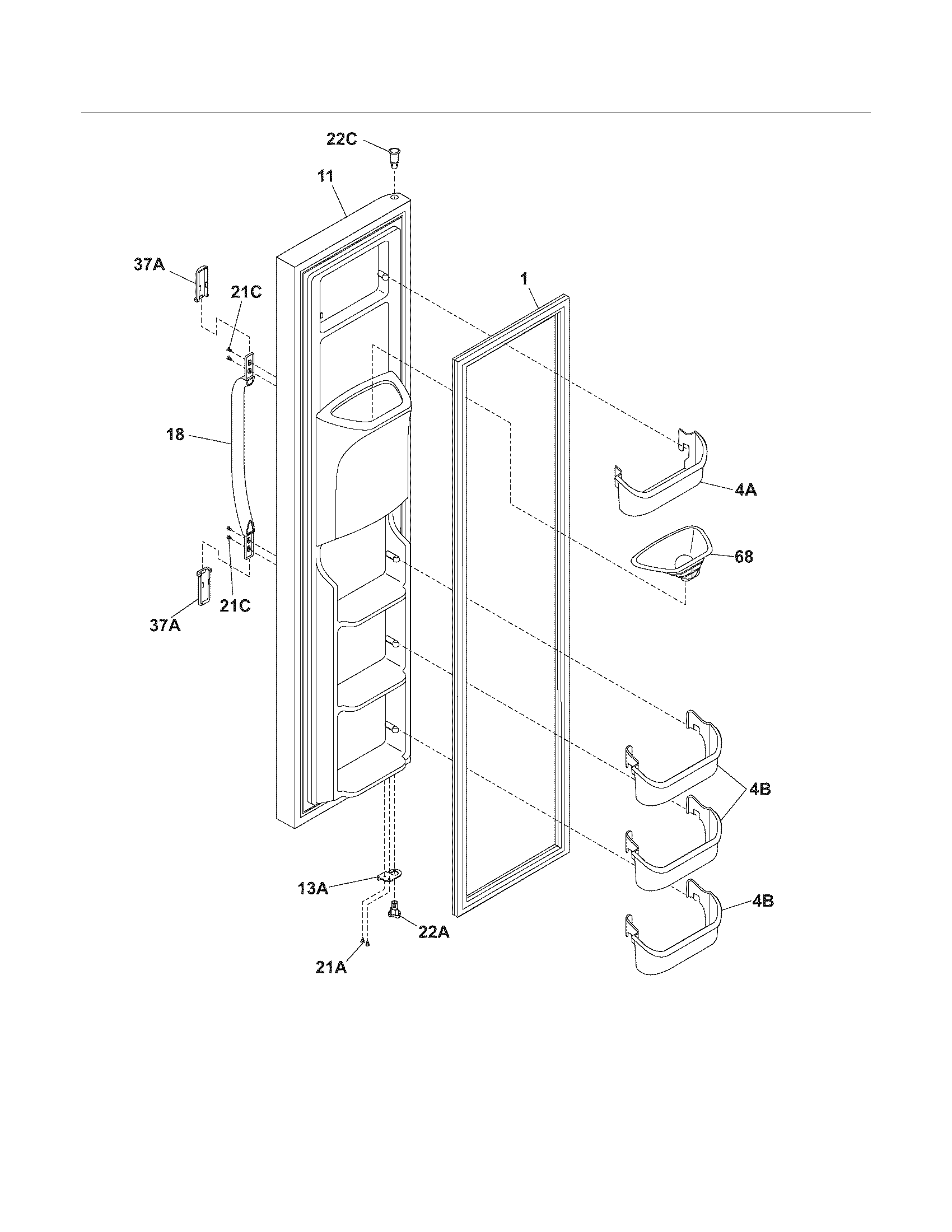 Frigidaire FRS6R3EW3 freezer door diagram