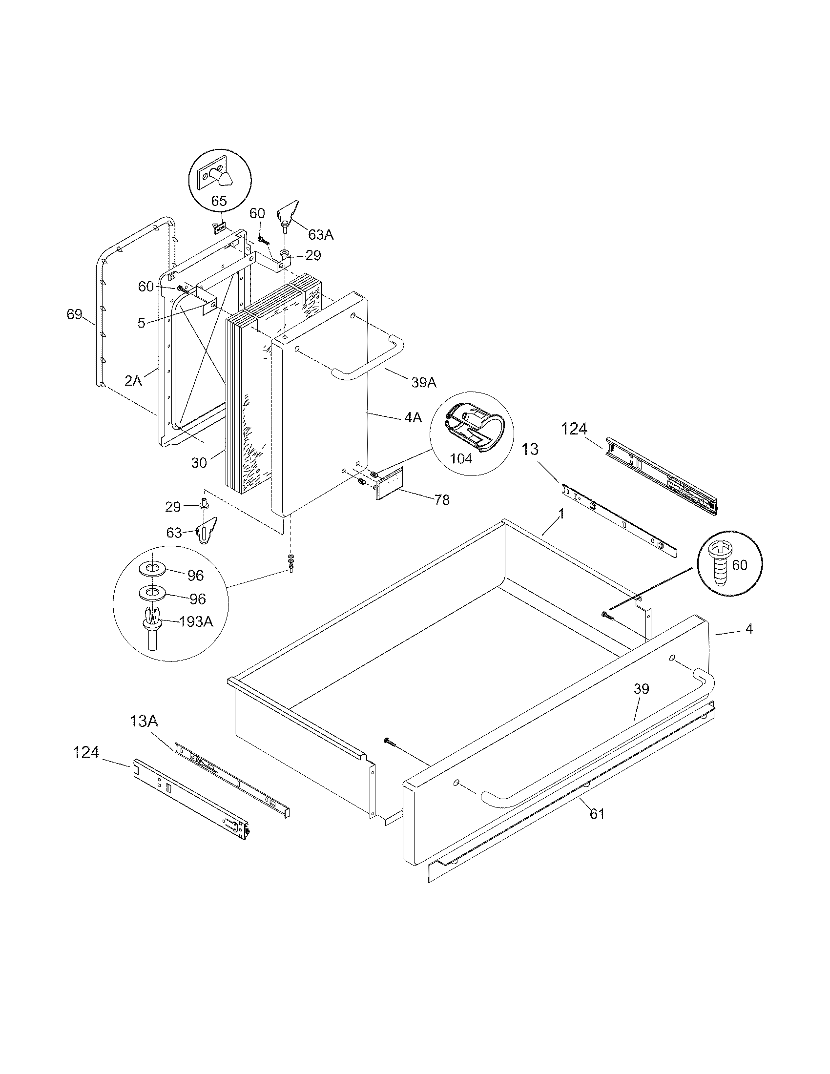 Kenmore Elite 79099513303 drawer/small door diagram