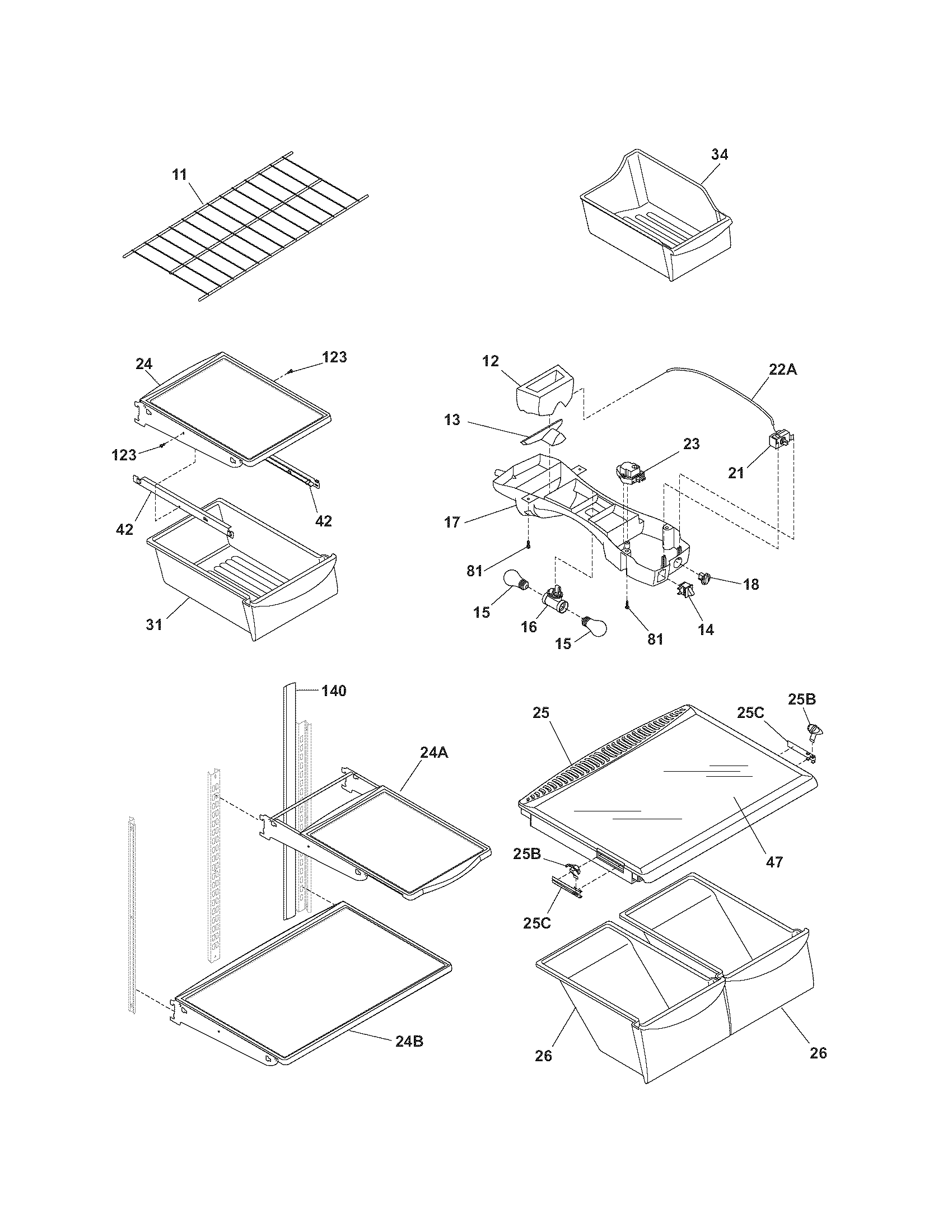 Kenmore 25376822406 shelves diagram