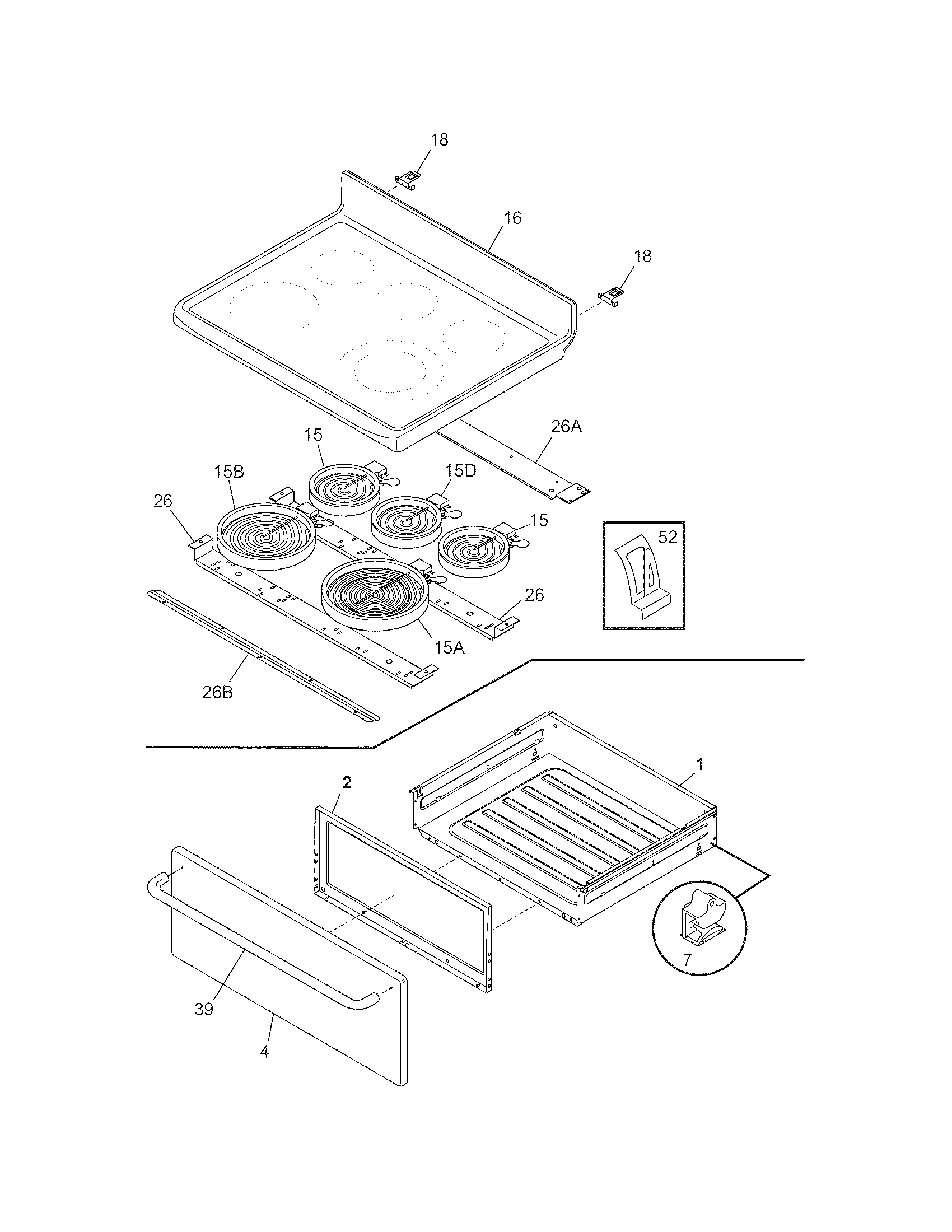 Frigidaire GLEFS79DCD top/drawer diagram
