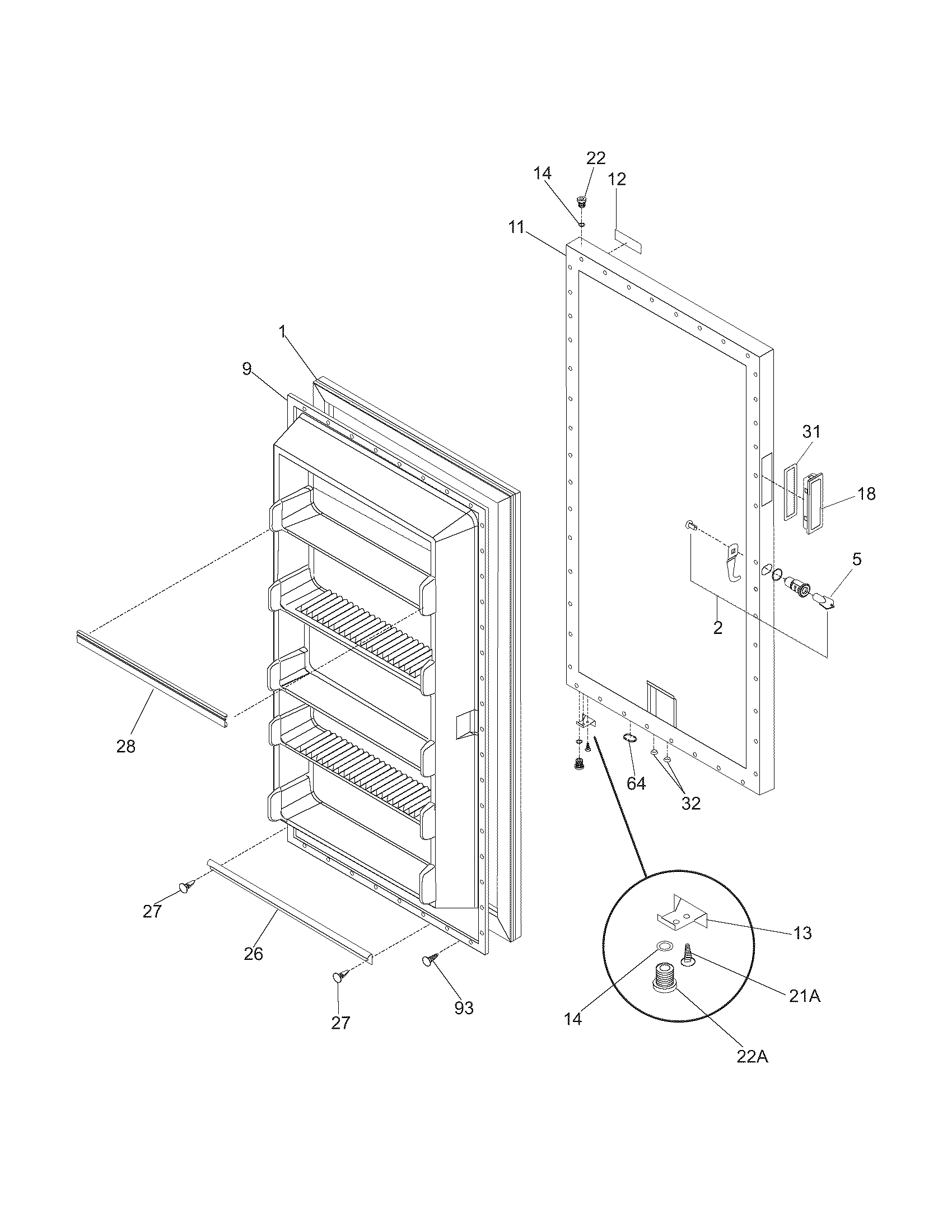 Frigidaire FFU11FK0DW3 door diagram