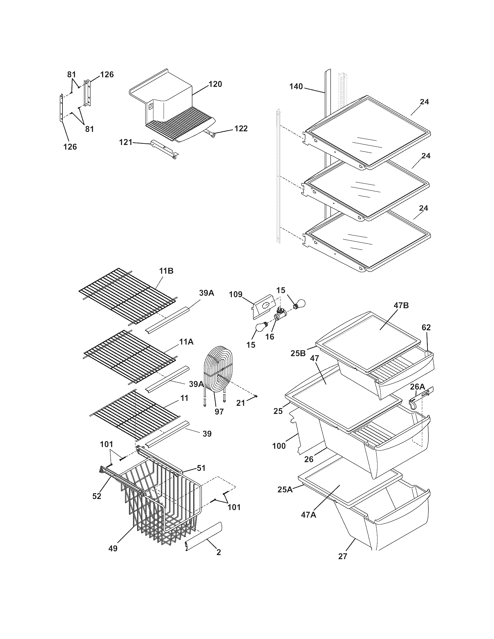 Frigidaire FSC23R5DSB5 shelves diagram
