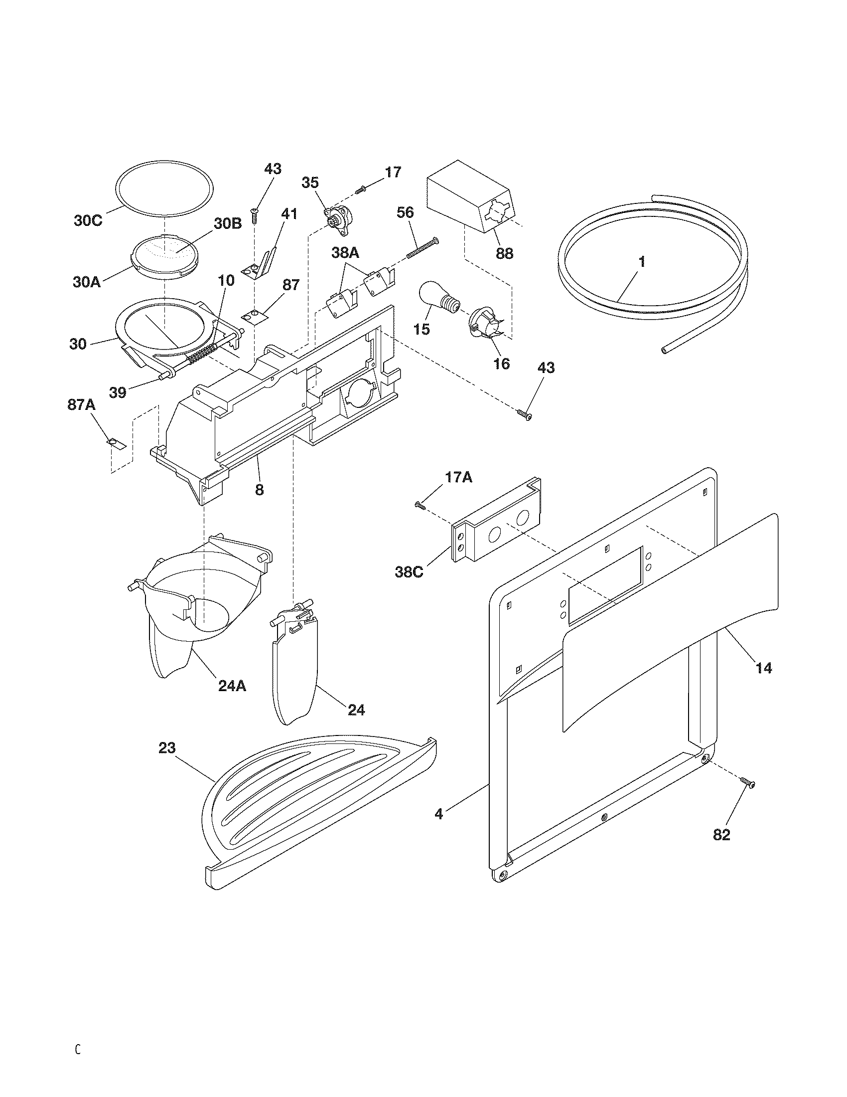 Frigidaire FSC23R5DSB5 ice & water dispenser diagram