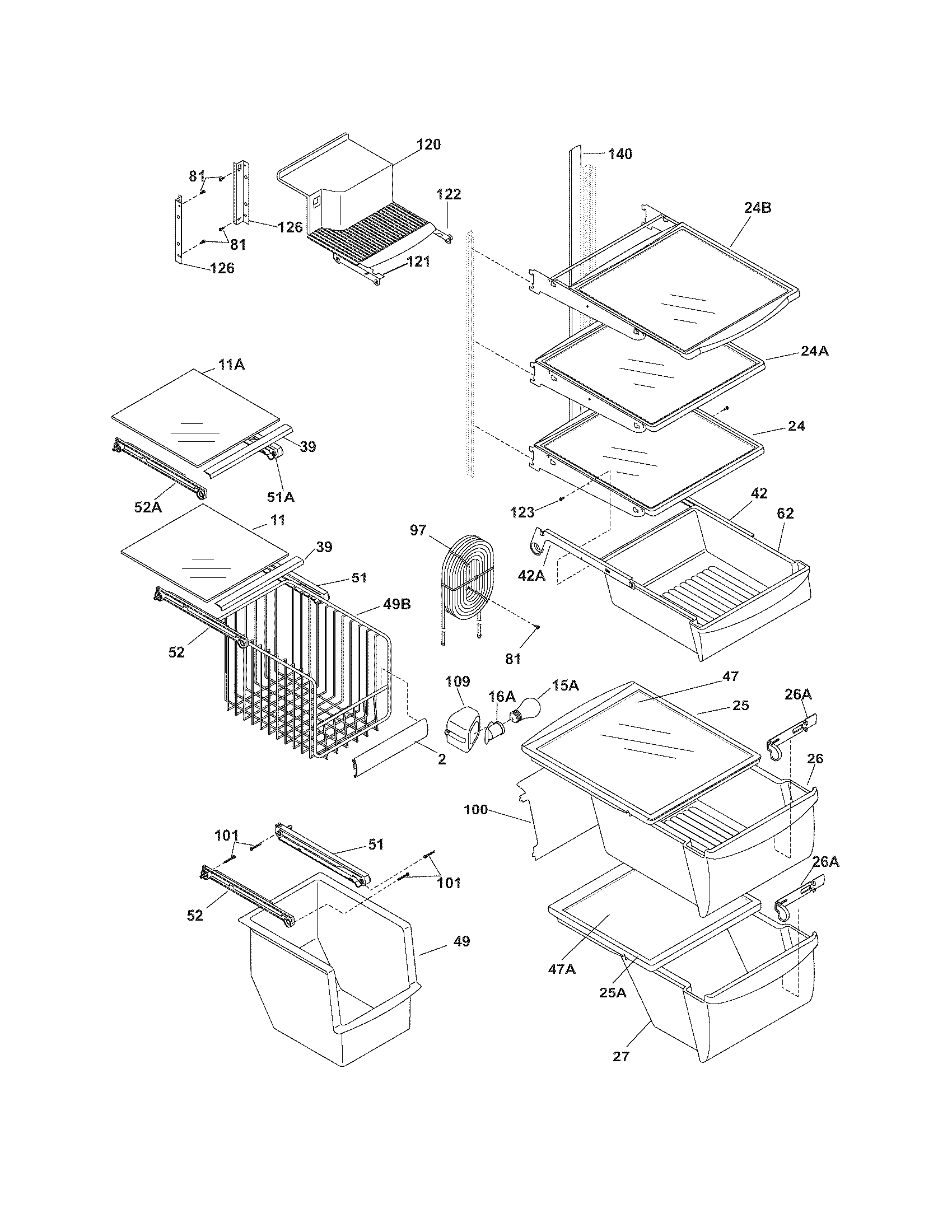 Frigidaire GLHS38EESB0 shelves diagram