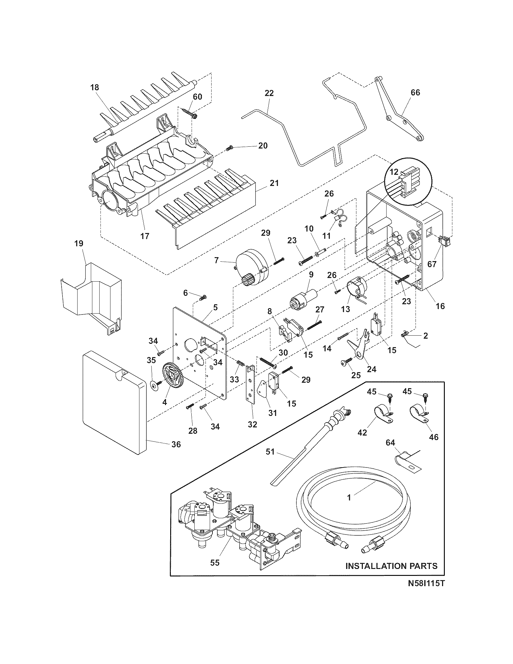 Frigidaire GLHS38EESB0 ice maker diagram