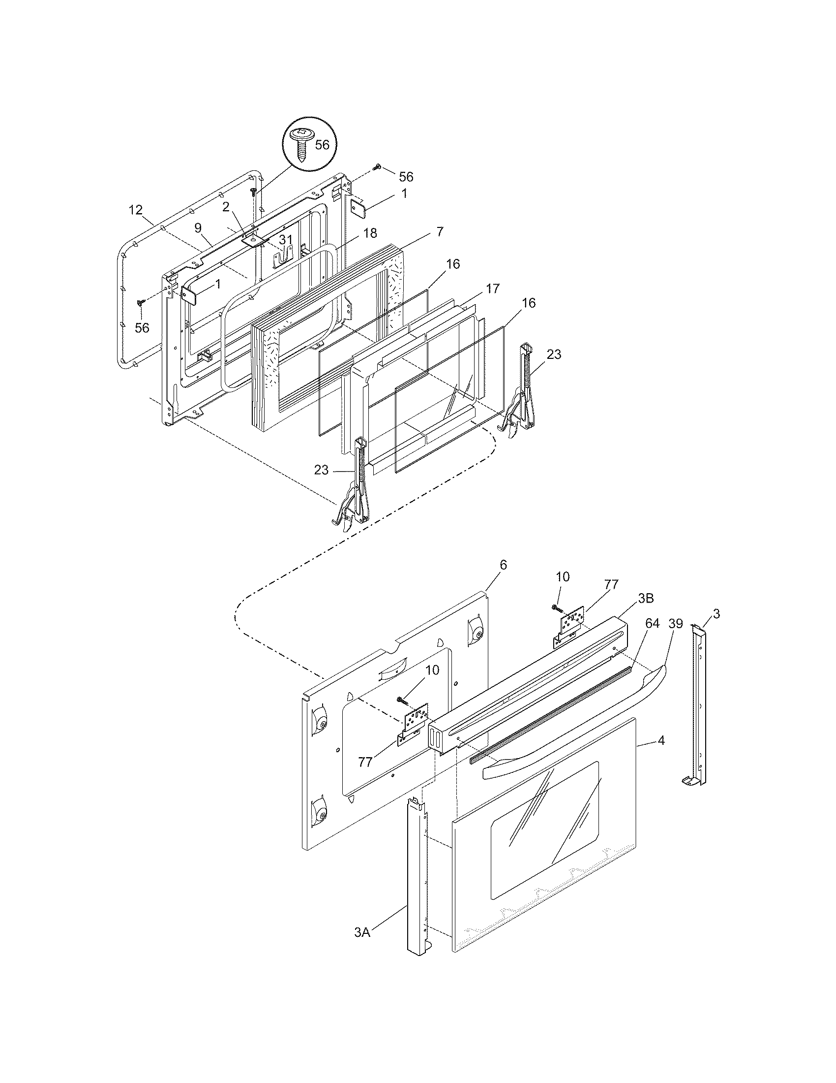 Frigidaire GLES388DBB door diagram