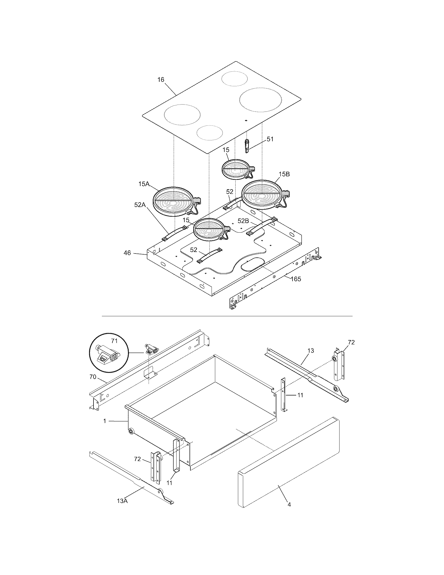 Frigidaire CFES367DB3 top/drawer diagram