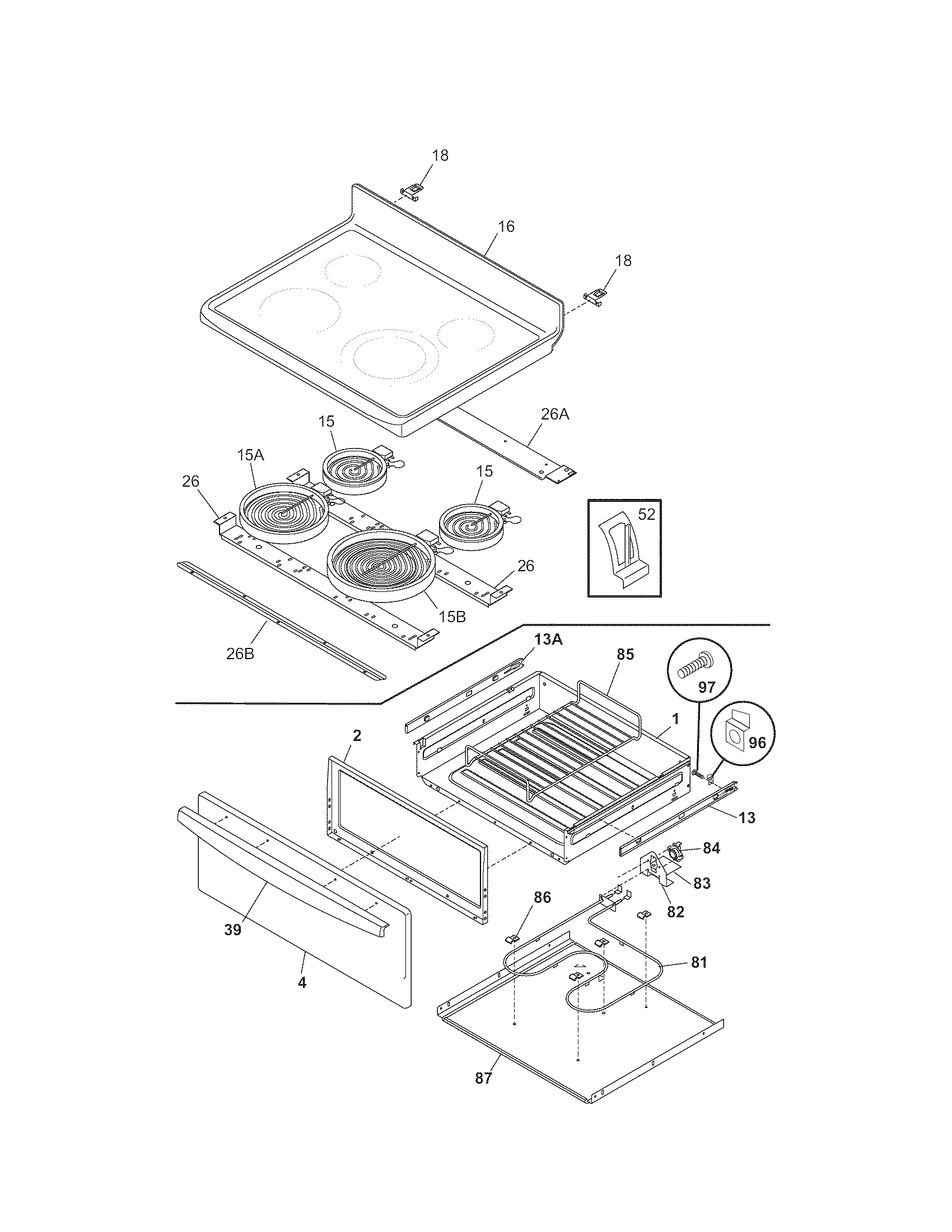 Kenmore 79096519404 top/drawer diagram