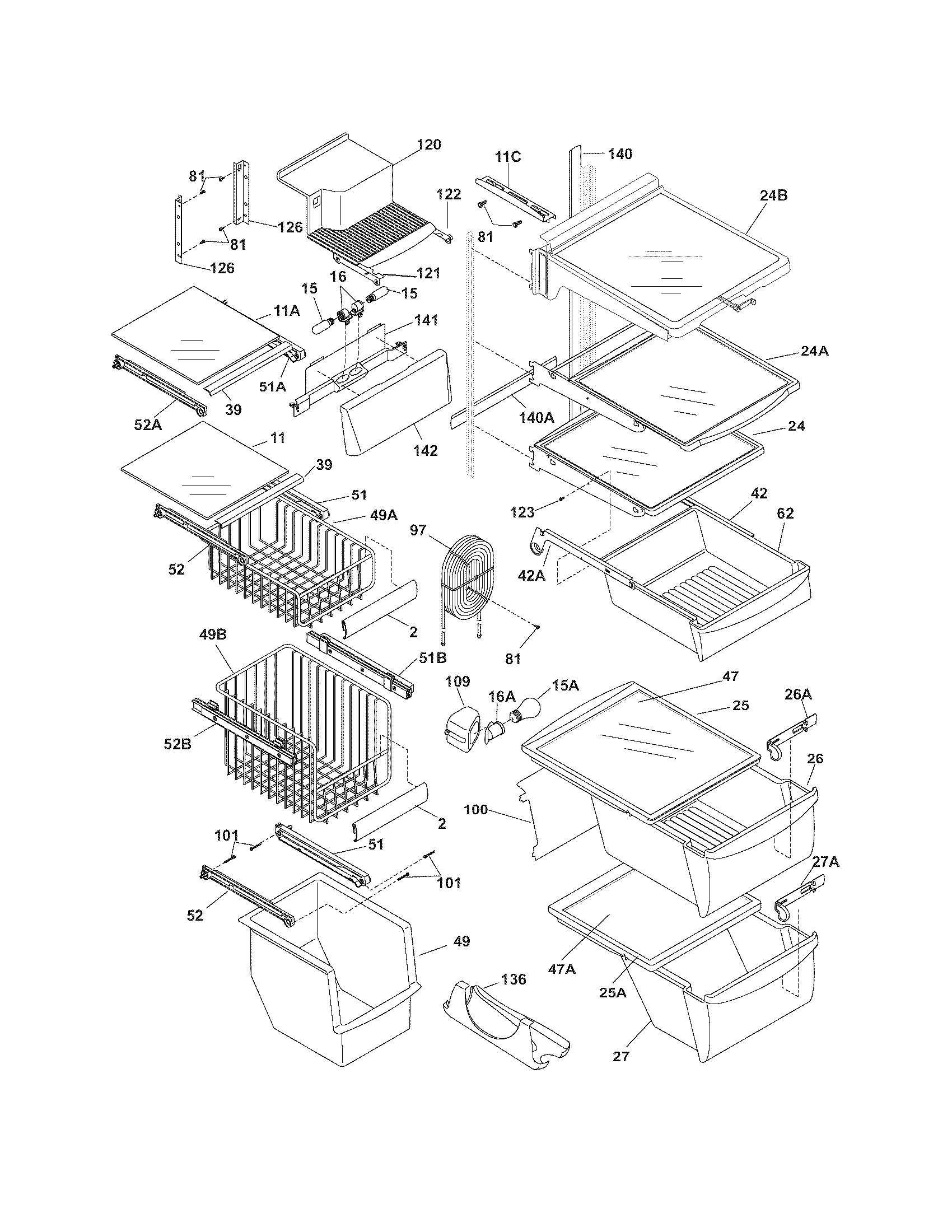 Frigidaire GLHS69EEPB1 shelves diagram
