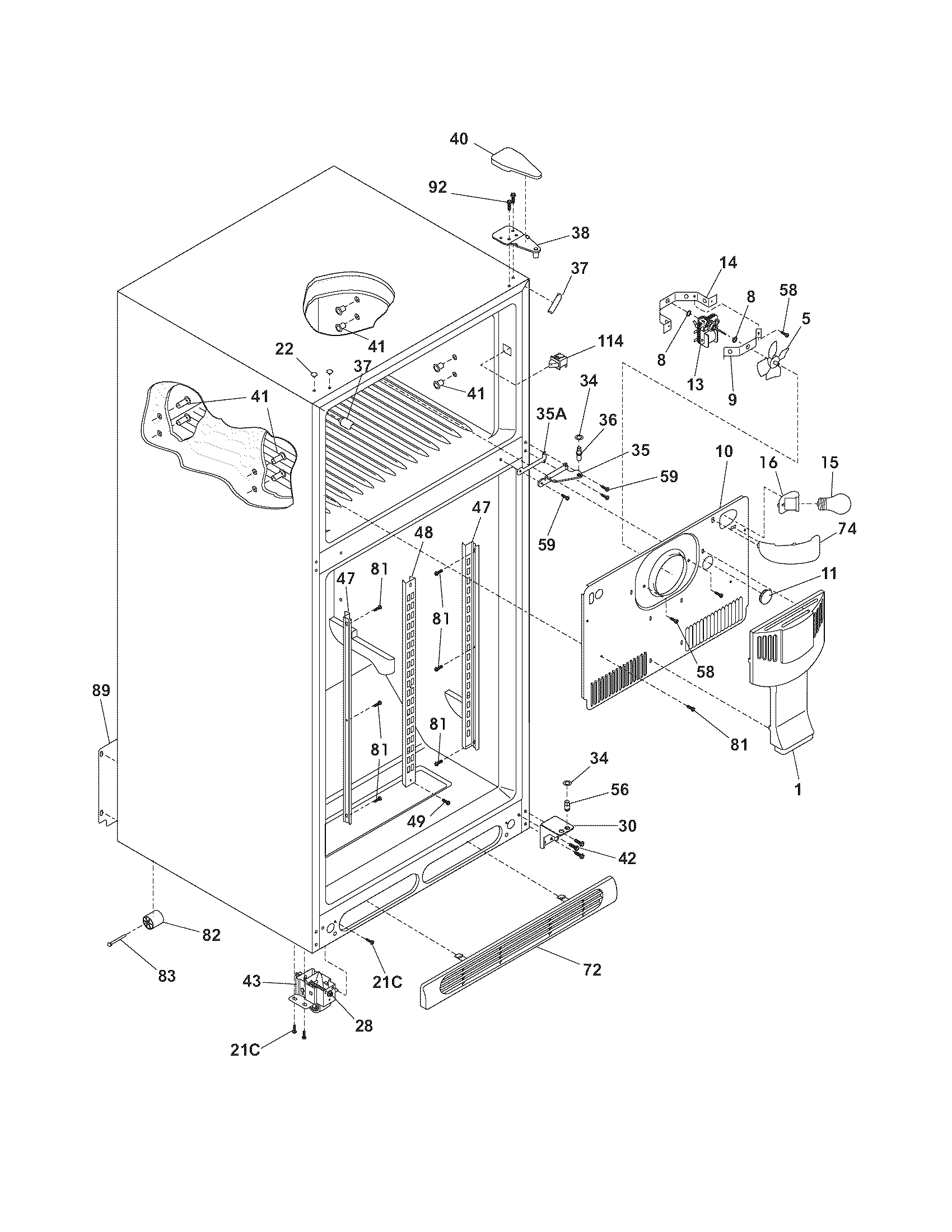 Frigidaire PLHT219SCB3 cabinet diagram