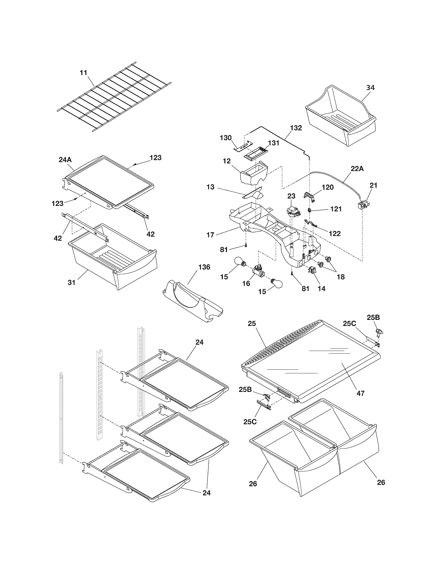 Frigidaire PLHT219SCB3 shelves diagram