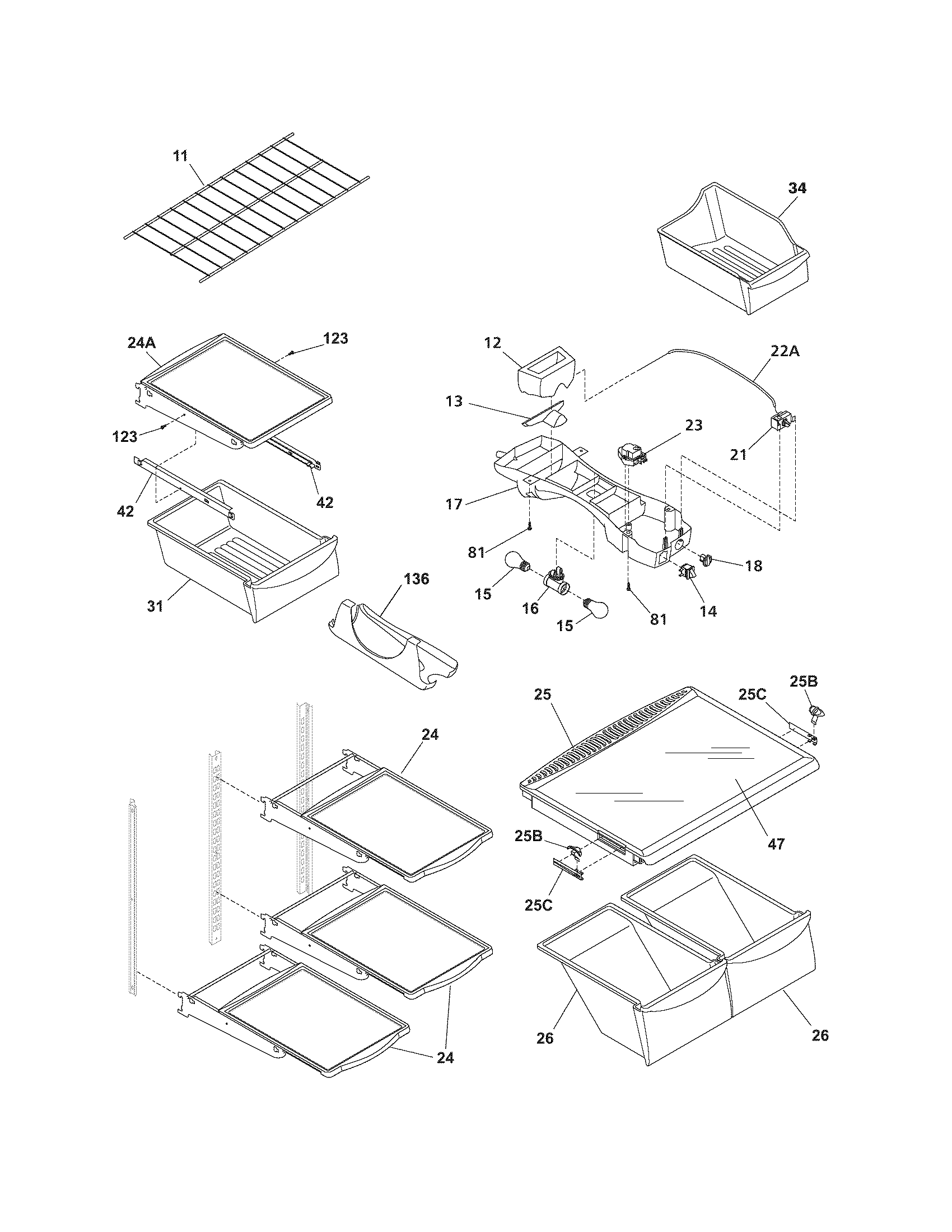 Frigidaire PLHT189SSK4 shelves diagram