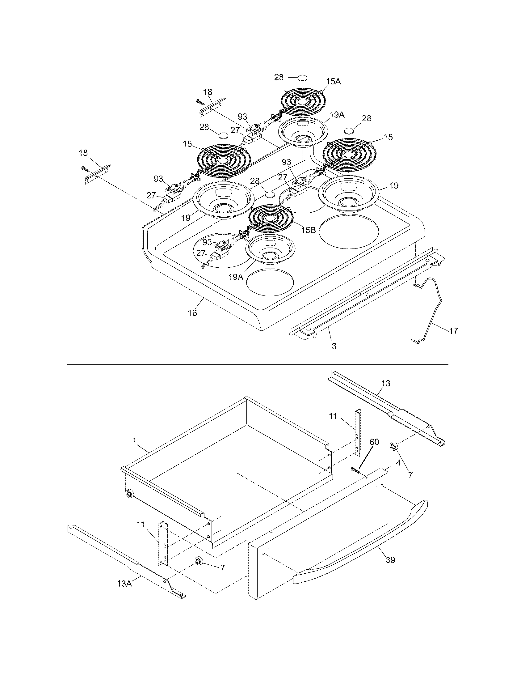 Frigidaire CFEF357EC2 top/drawer diagram