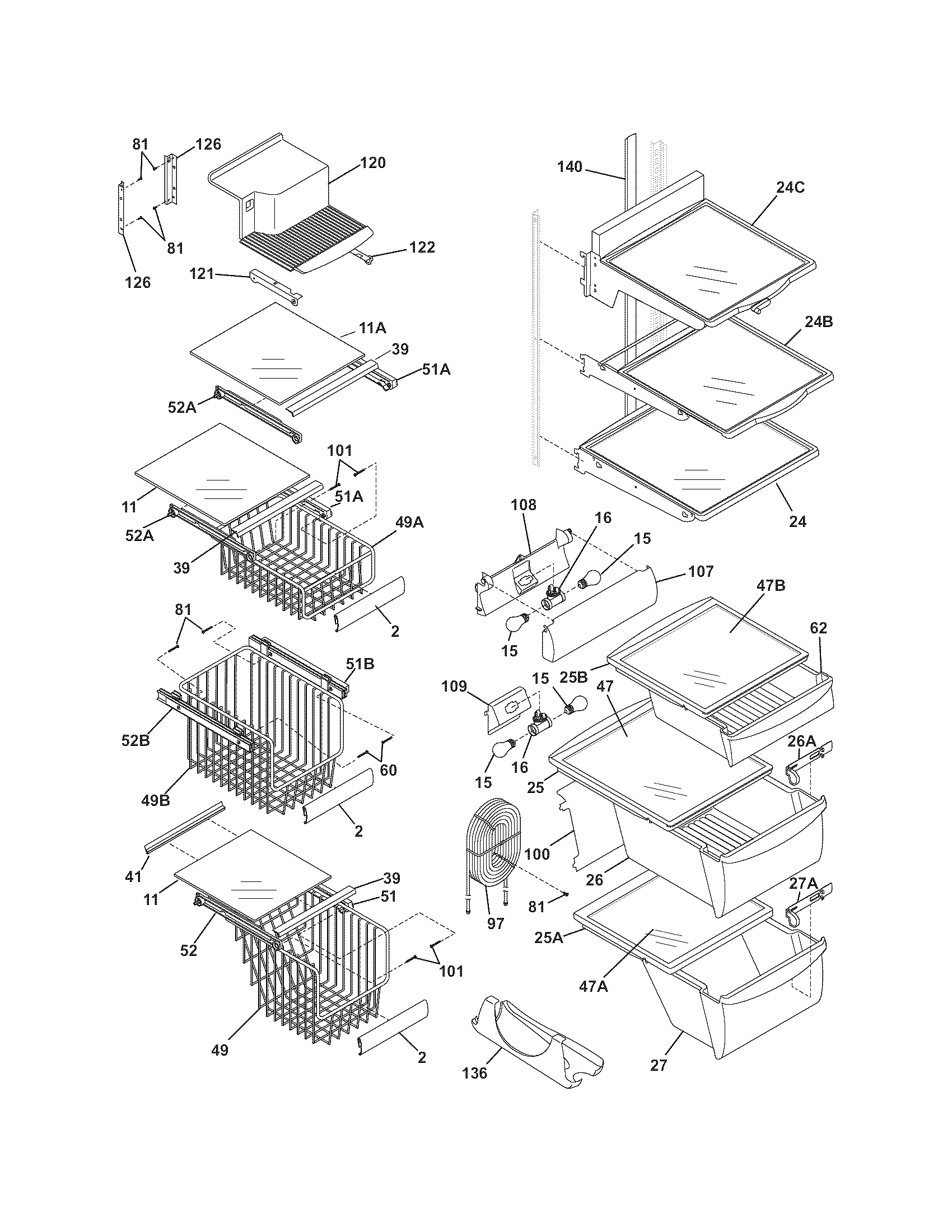 Frigidaire GHSC39ETEB1 shelves diagram