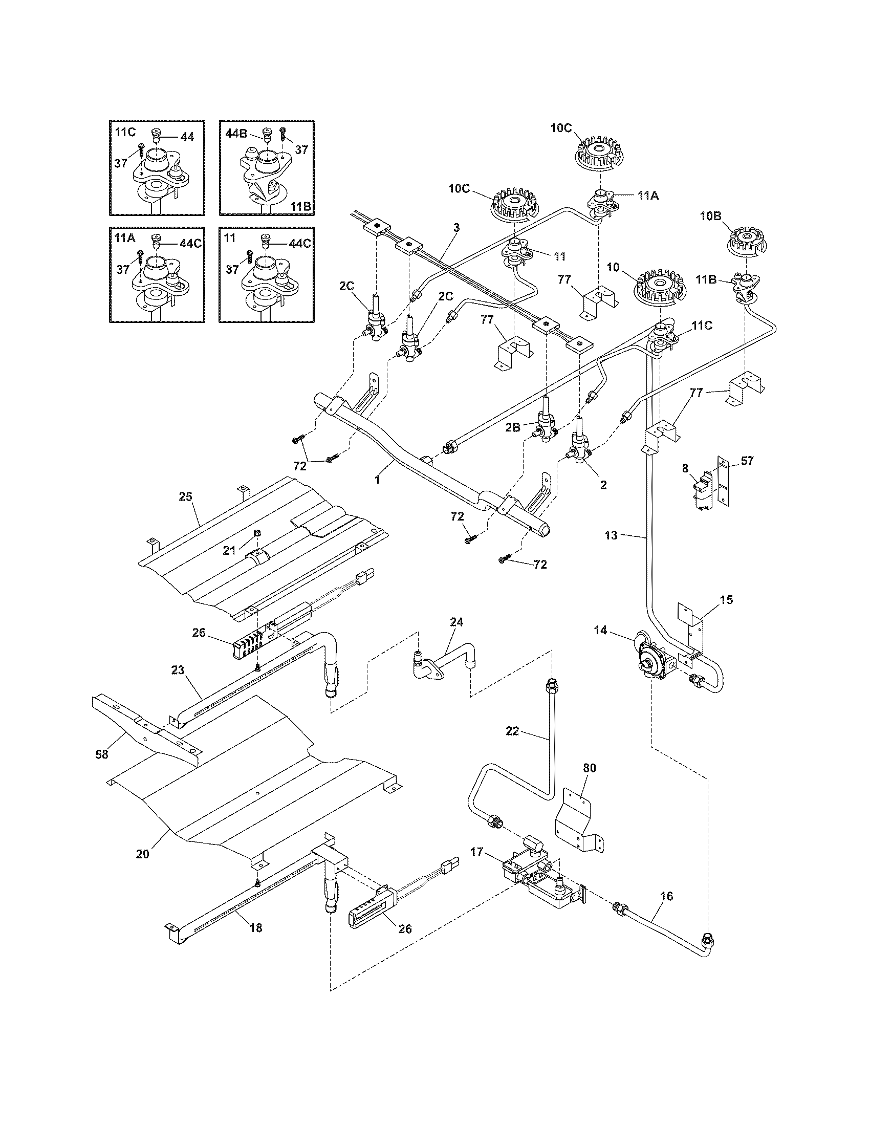 Frigidaire FGS367EBA burner diagram