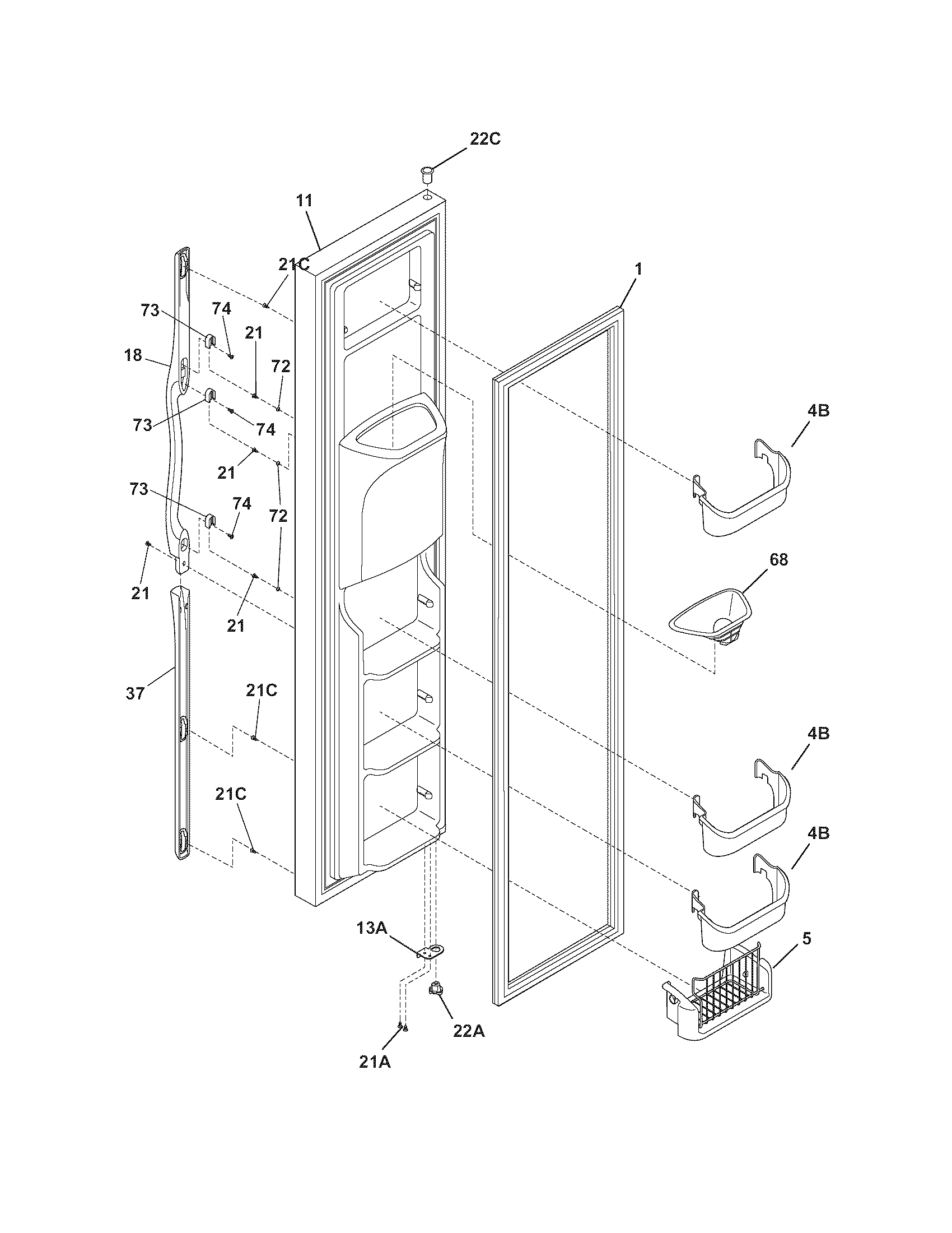 Frigidaire FSC23F7DB3 freezer door diagram