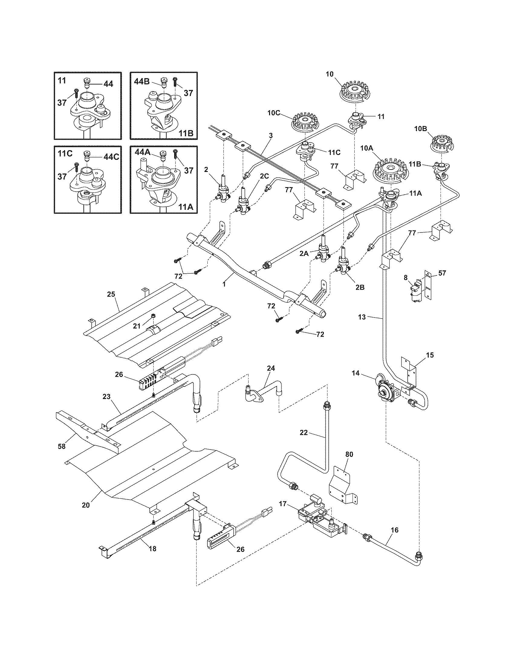 Frigidaire FGS379ESA burner diagram
