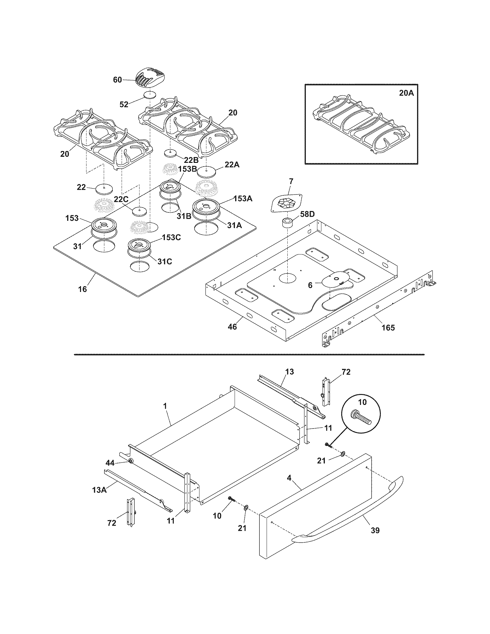 Frigidaire FGS379ESA top/drawer diagram