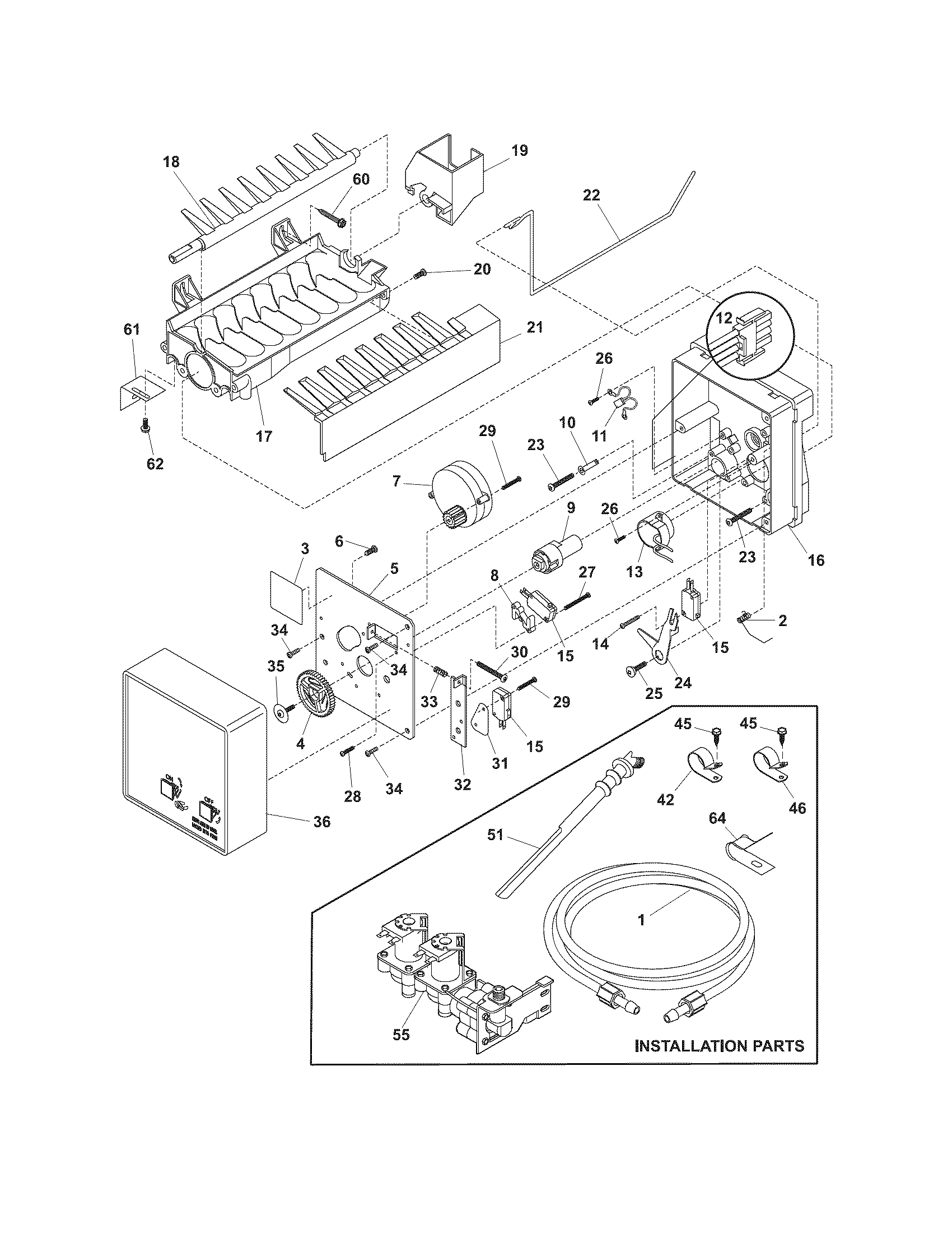 White-Westinghouse WRS23MW3AWD ice maker diagram
