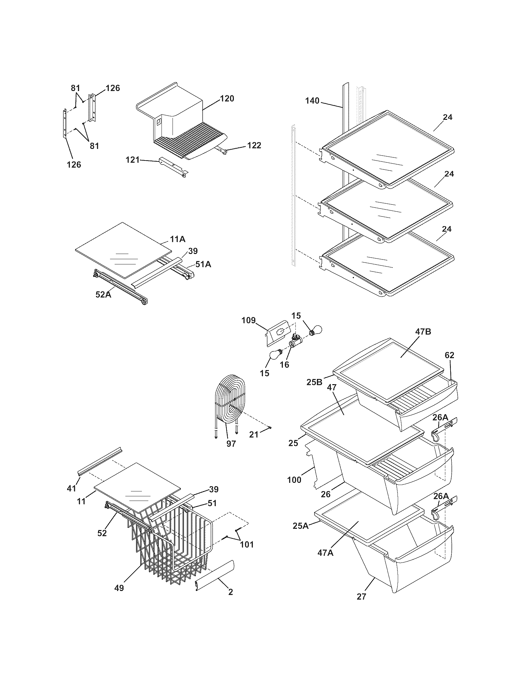 Kenmore 25344359407 shelves diagram