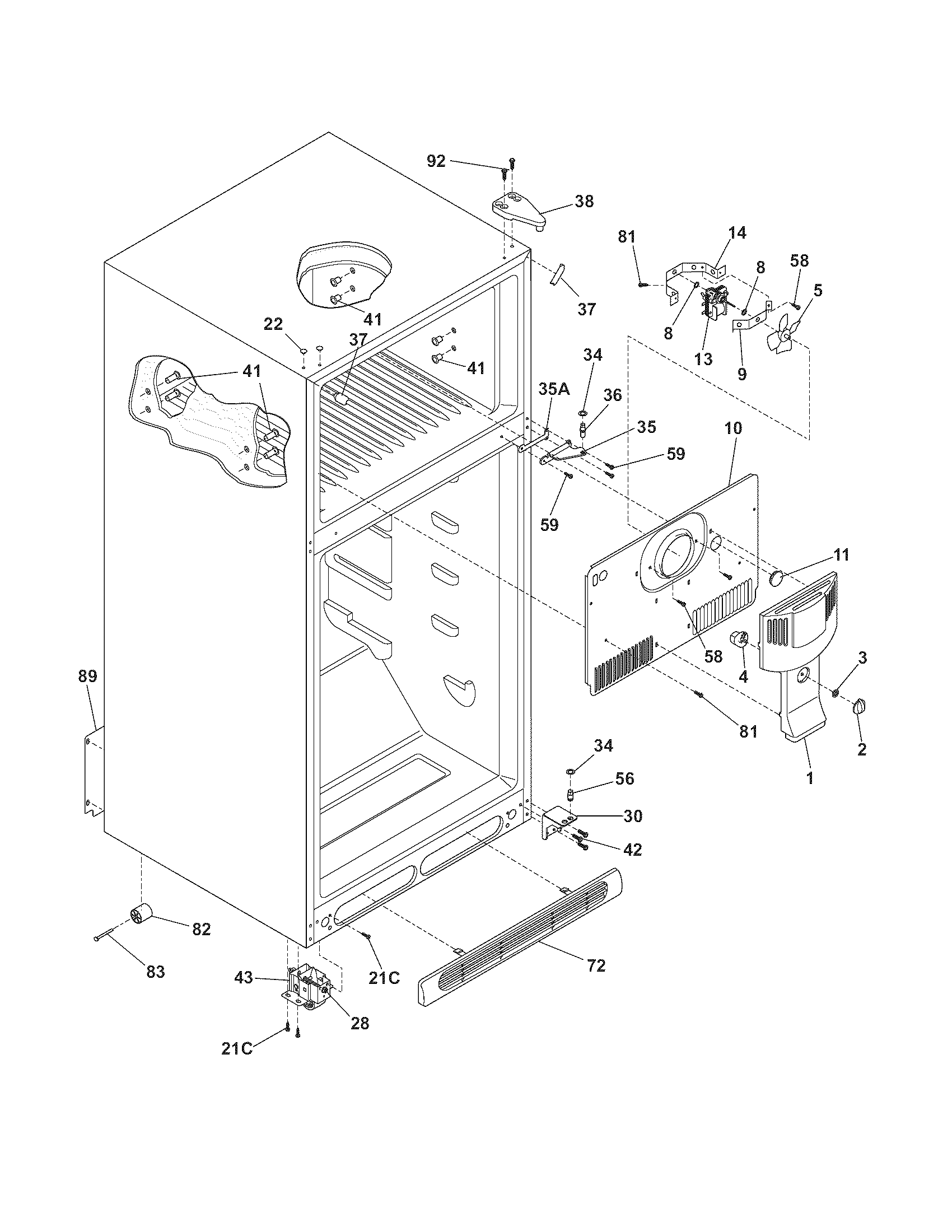 Frigidaire FRT21IS6BBN cabinet diagram