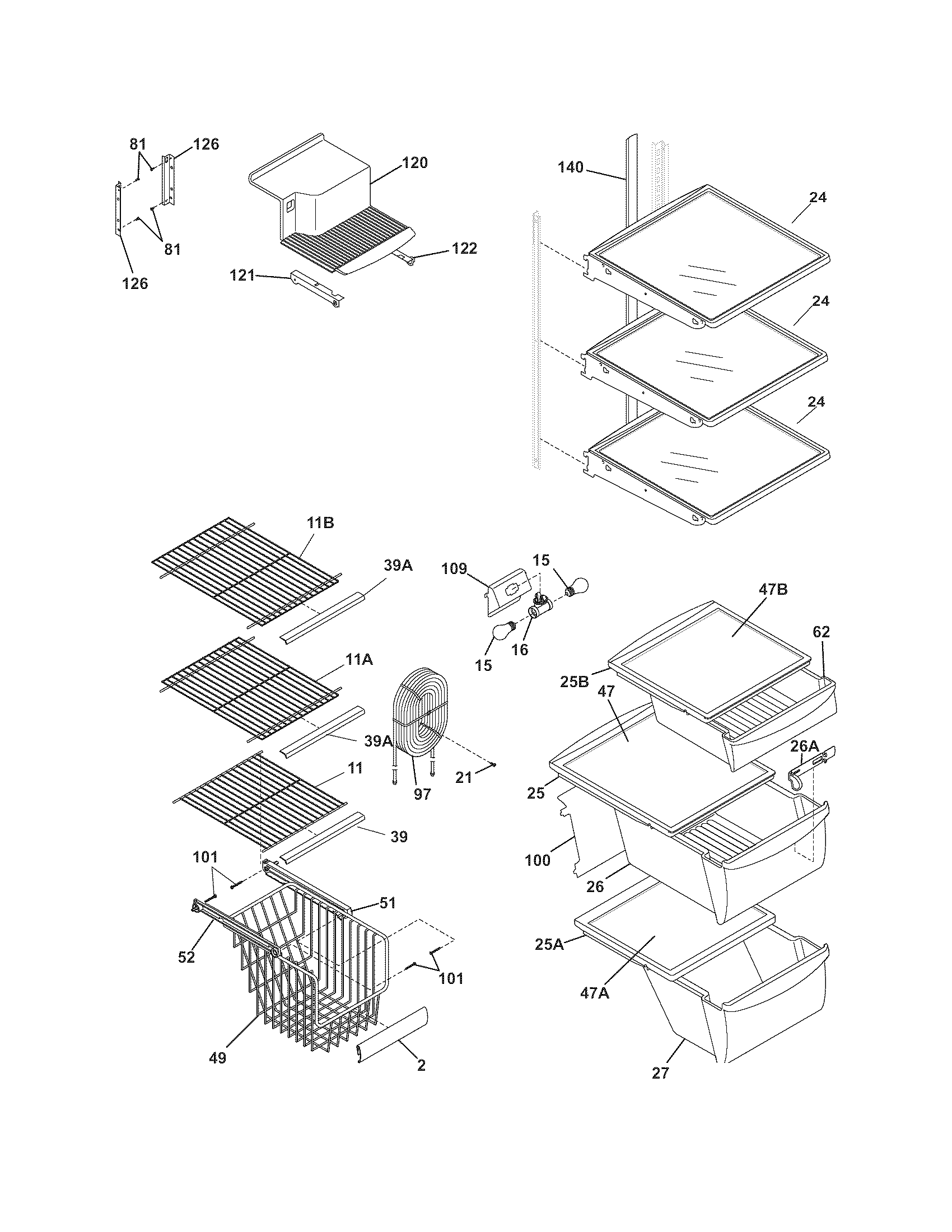 Frigidaire FSC23R5DSB7 shelves diagram