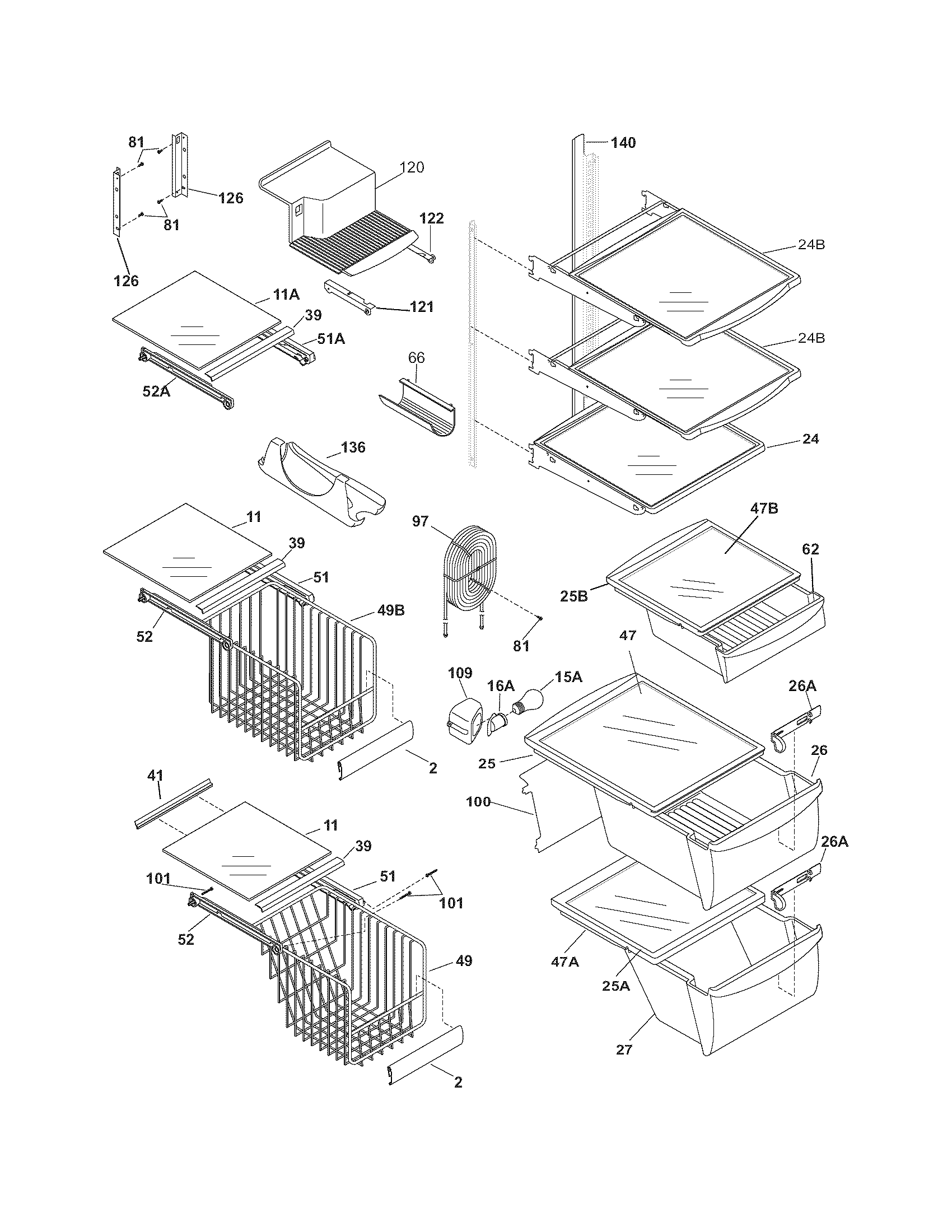 Frigidaire FSC23F7DW5 shelves diagram