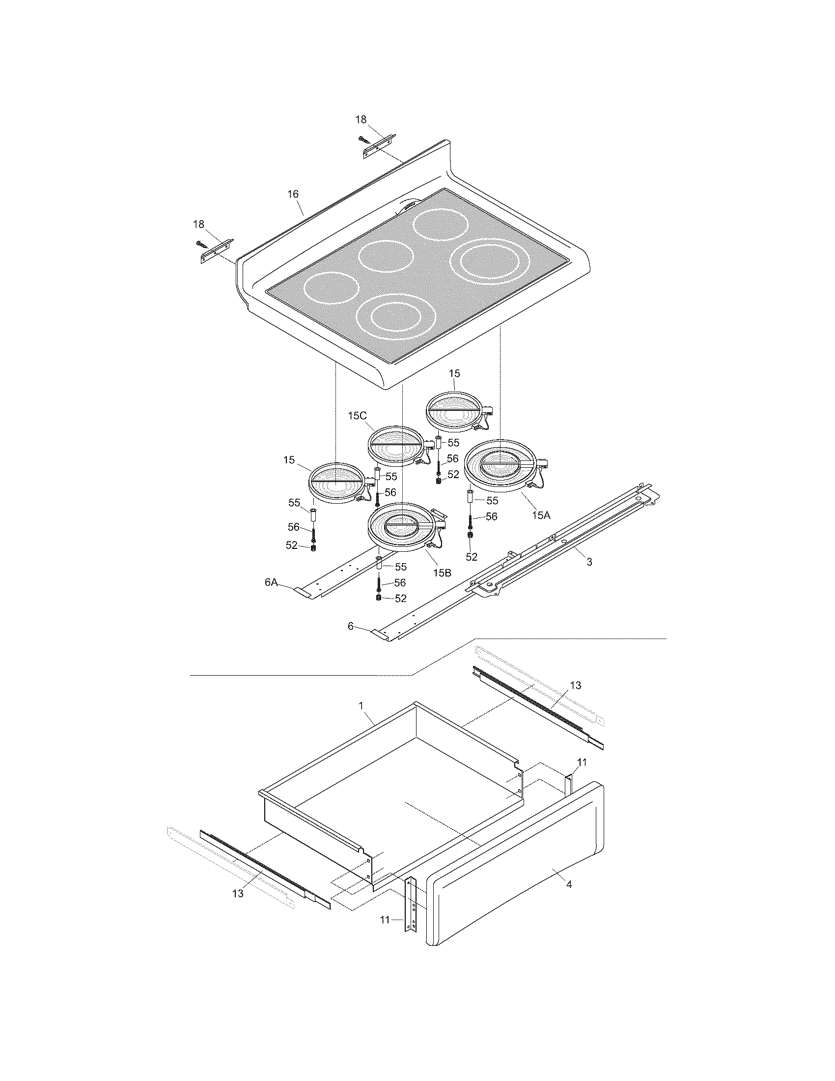 Frigidaire PGLEF387CS5 top/drawer diagram