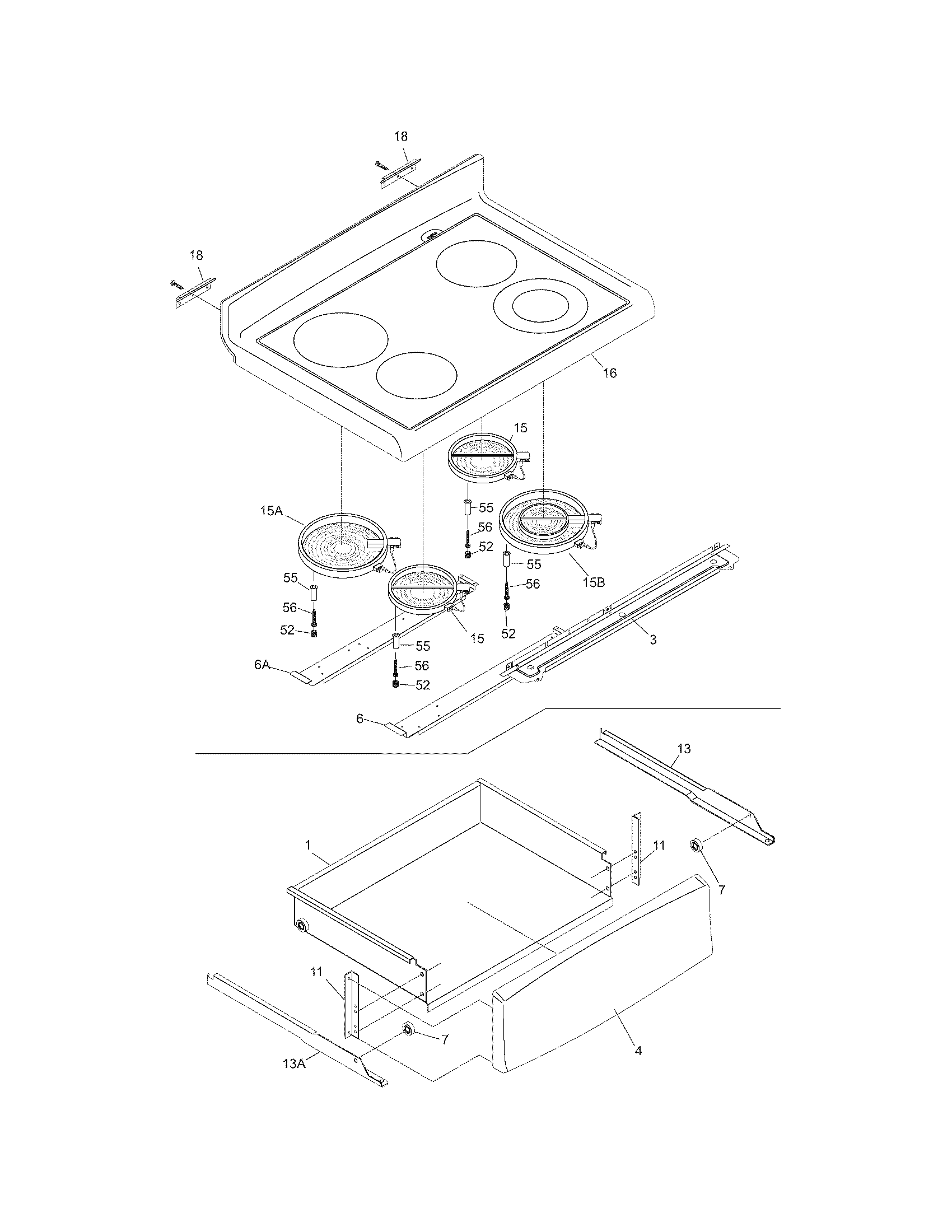 Frigidaire CGLEF384DS3 top/drawer diagram