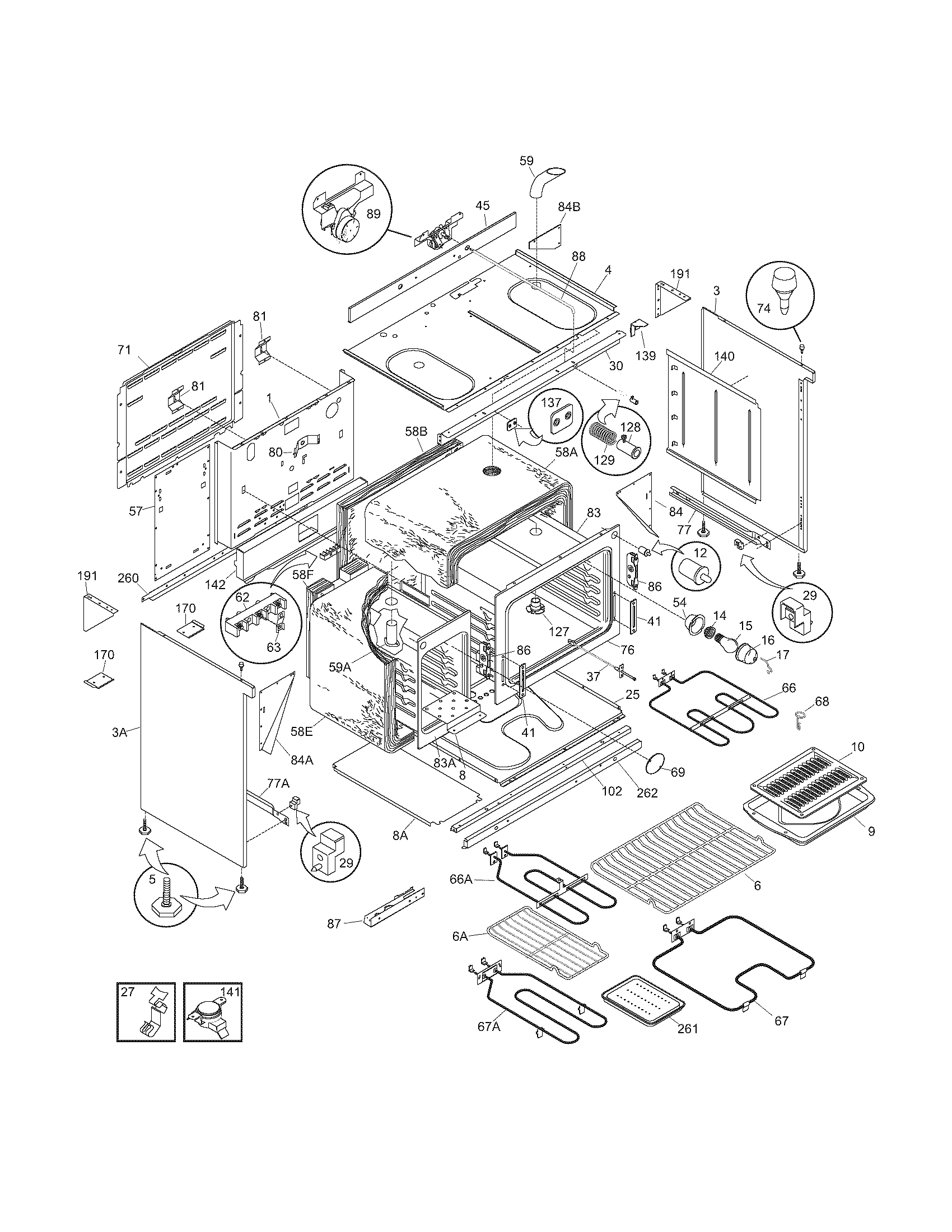 Frigidaire FEF450BWE body diagram