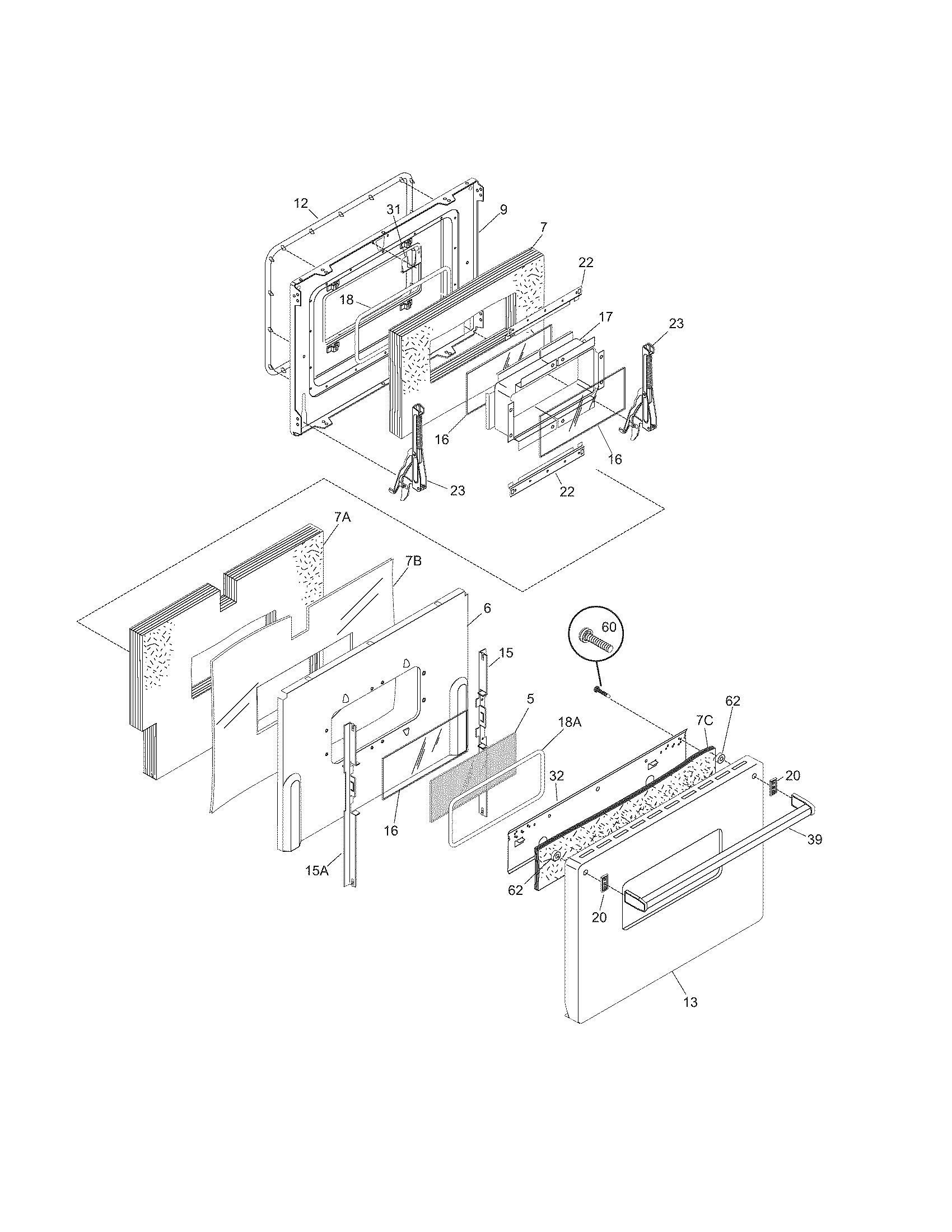 Frigidaire FEF450BWE oven door diagram