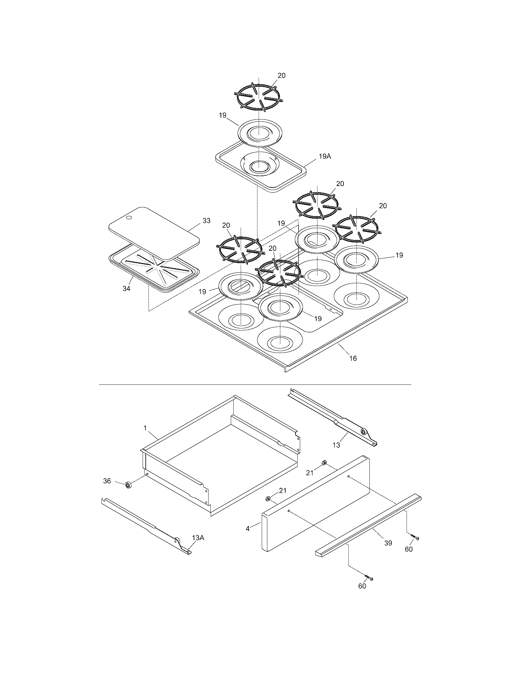 Tappan TGF657BFU3 top/drawer diagram