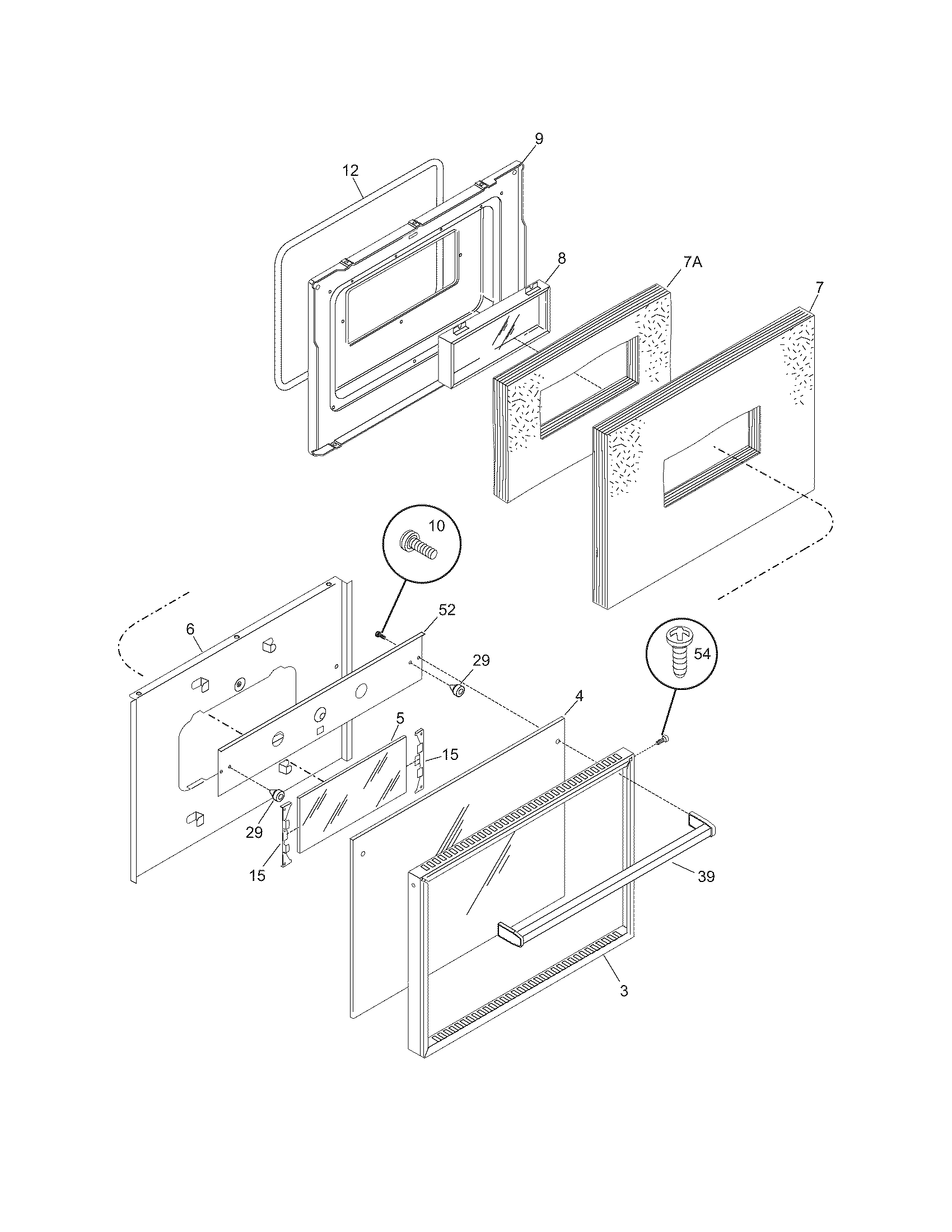 Tappan TGF657BFU3 door diagram