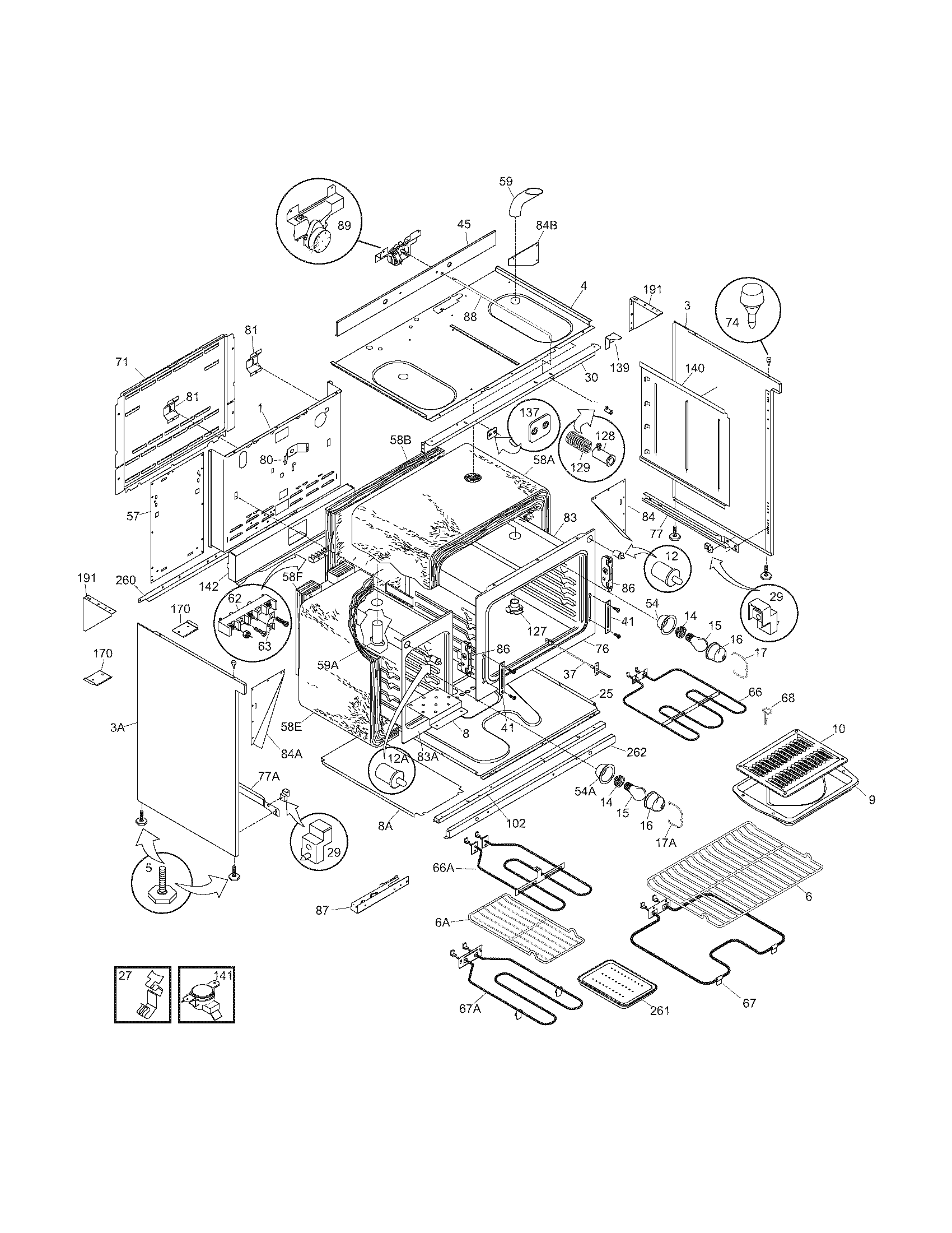 Frigidaire FEF455BBE body diagram