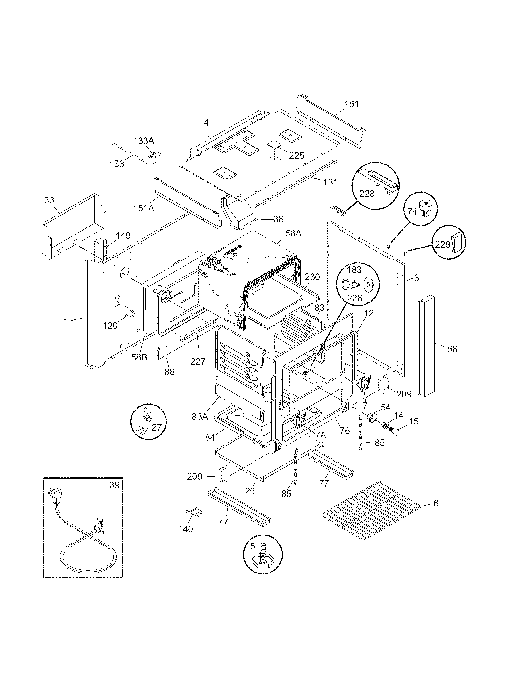 Tappan TGF605WFW9 body diagram