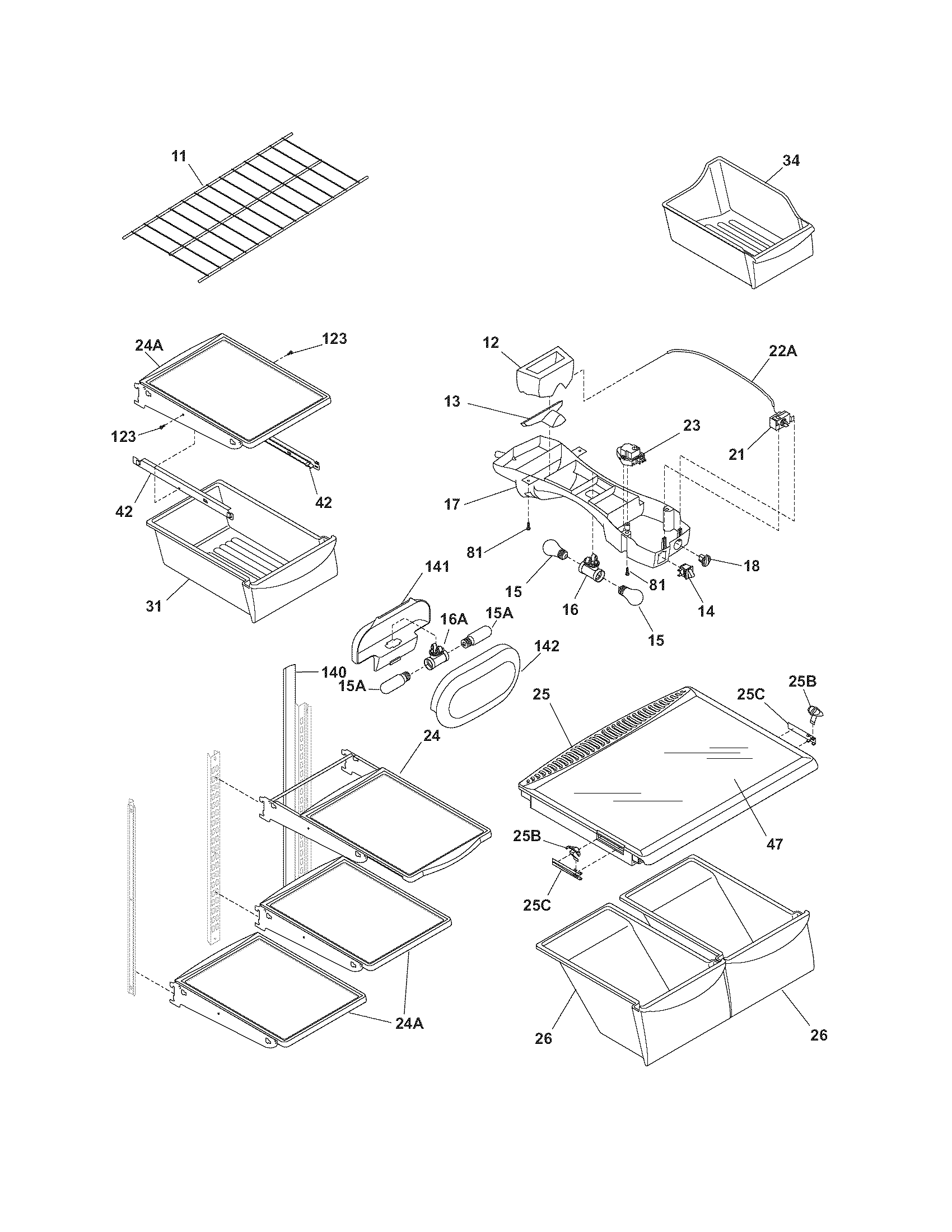 Frigidaire GLRT218WDZ0 shelves diagram
