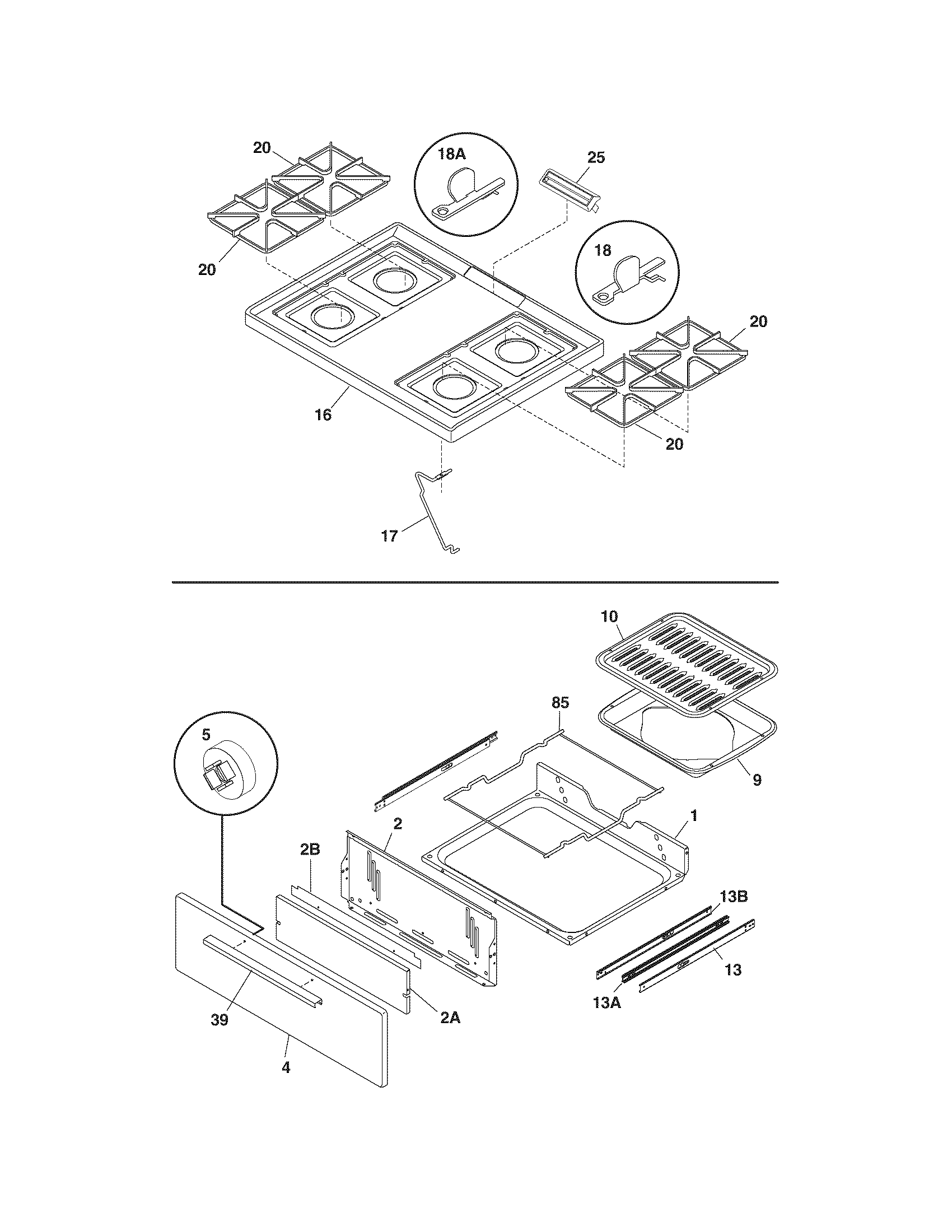 White-Westinghouse WGF317ESA top/drawer diagram